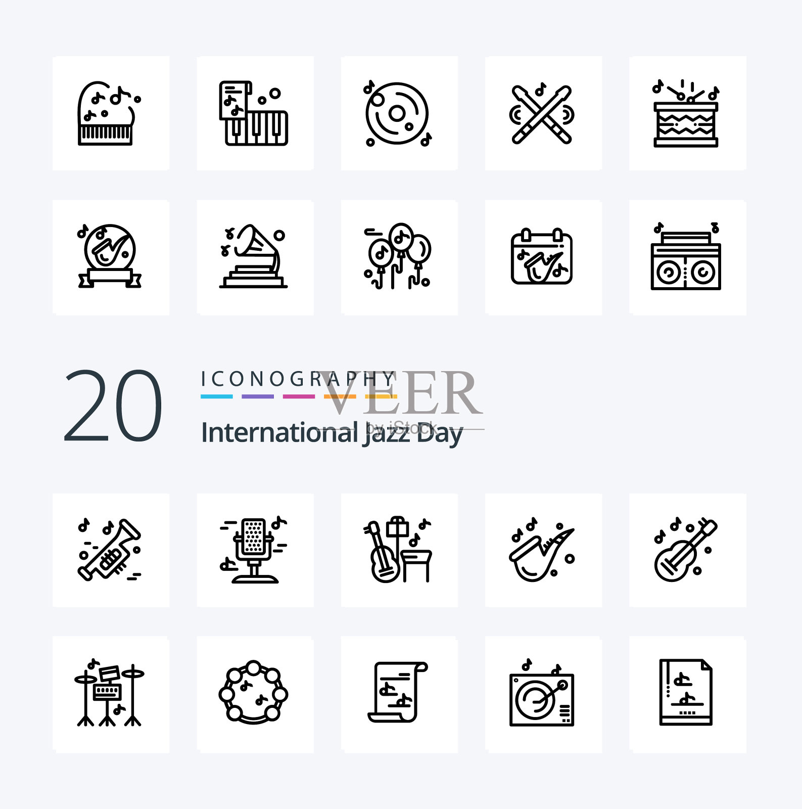 20个国际爵士日线图标包喜欢图标素材