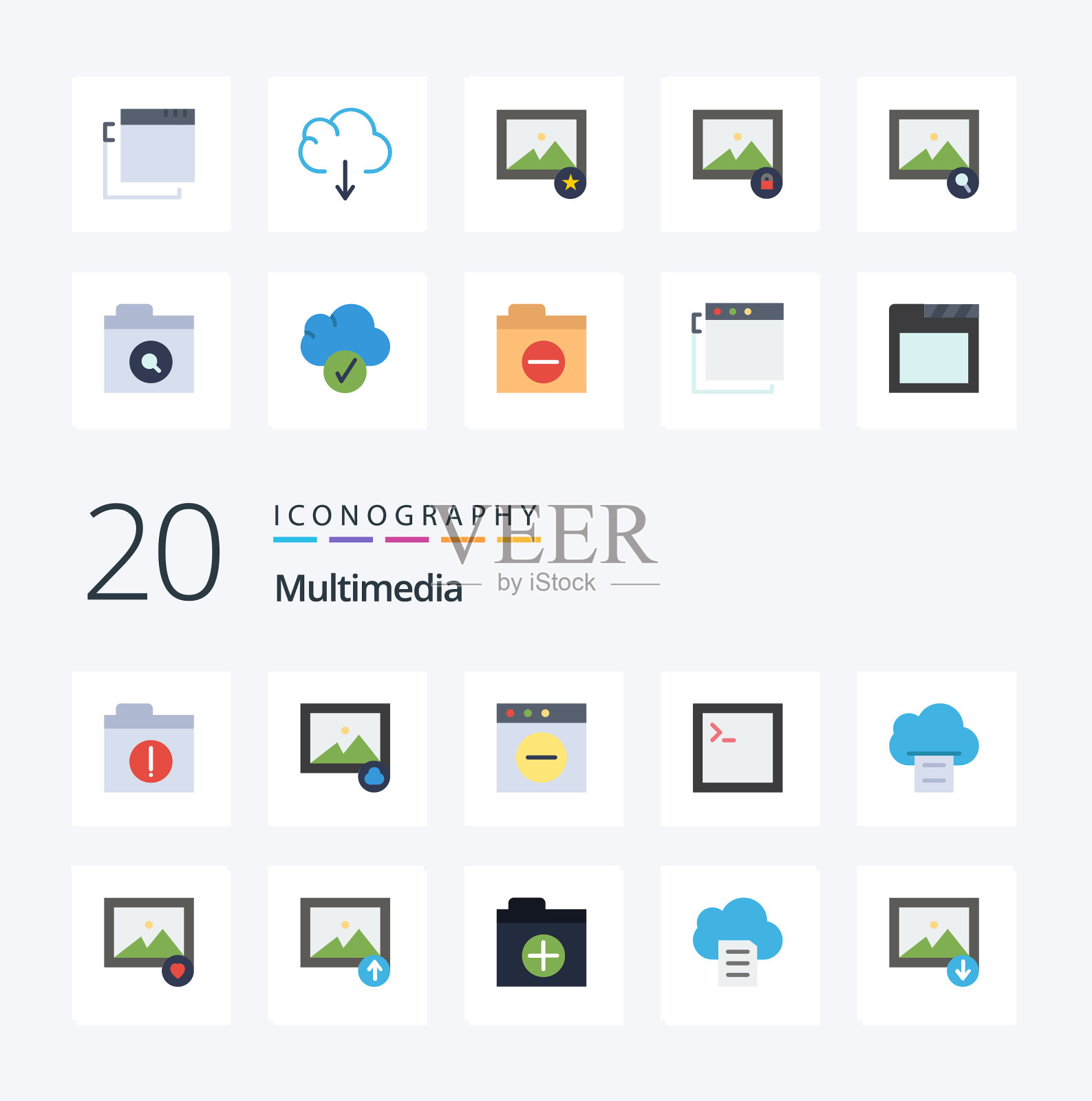 20个多媒体平面彩色图标包像云插画图片素材