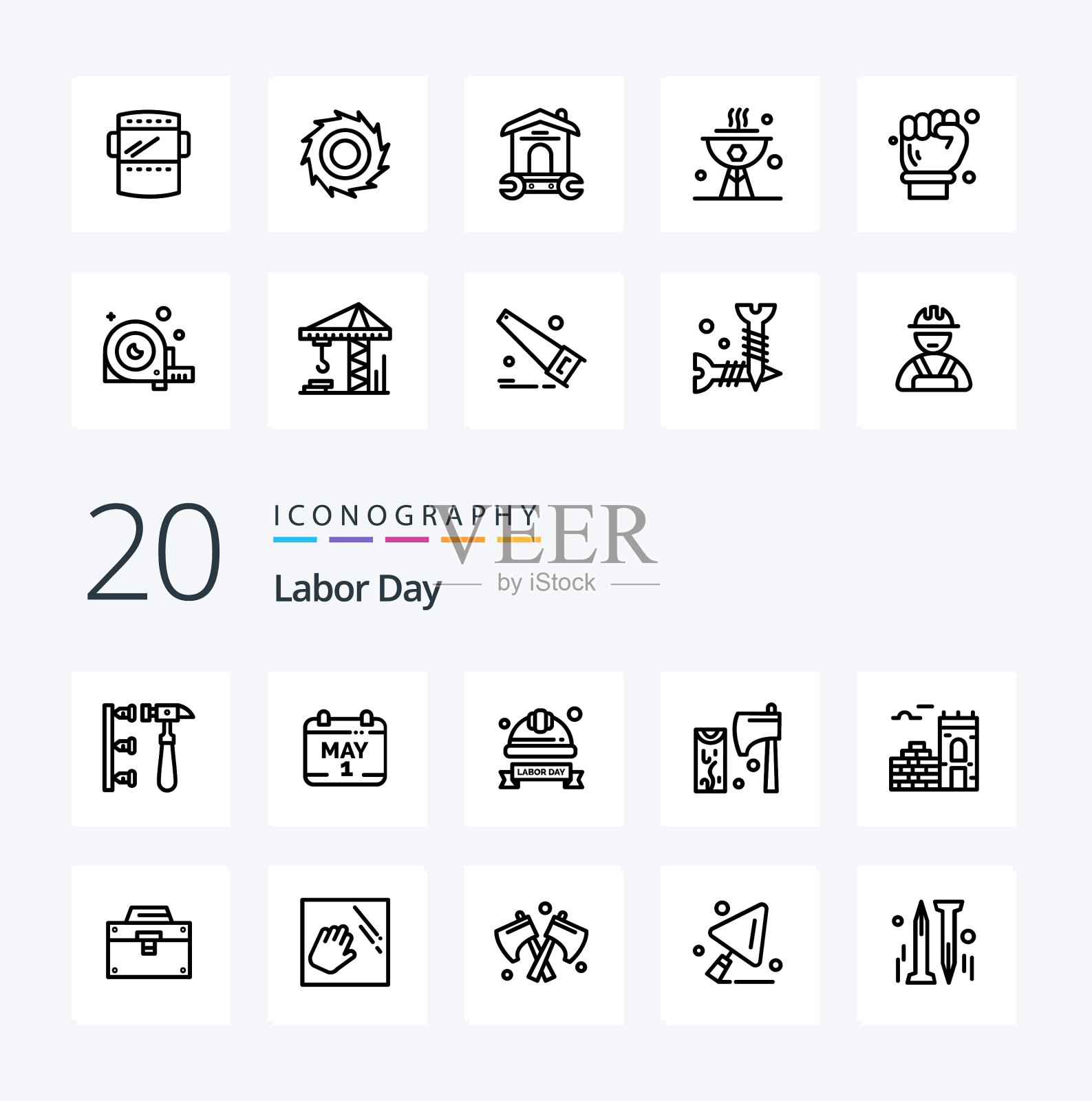 20劳动节线图标包像斧工业图标素材