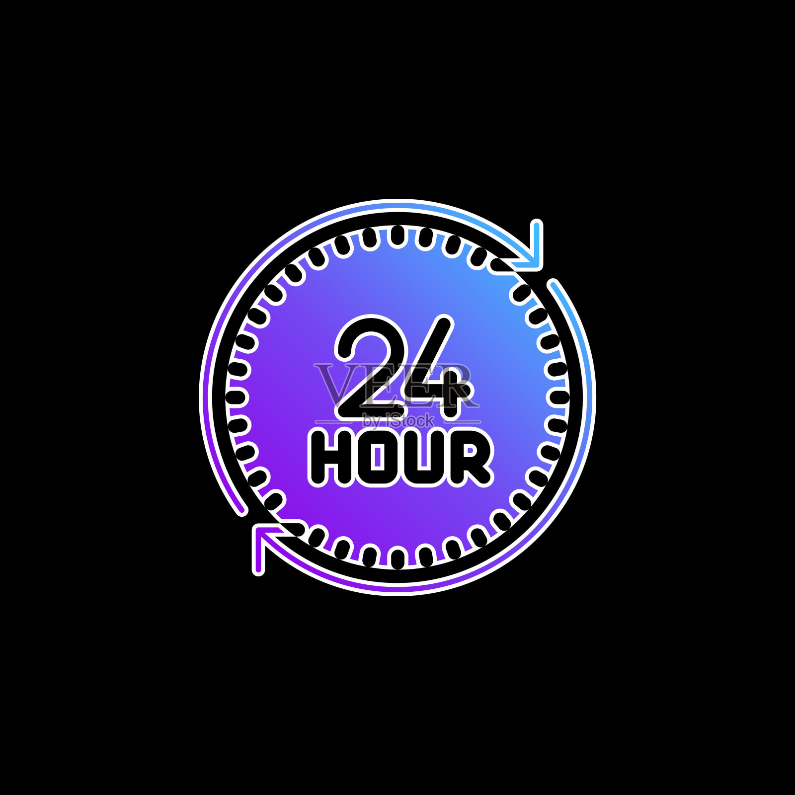 24小时蓝色梯度矢量图标插画图片素材