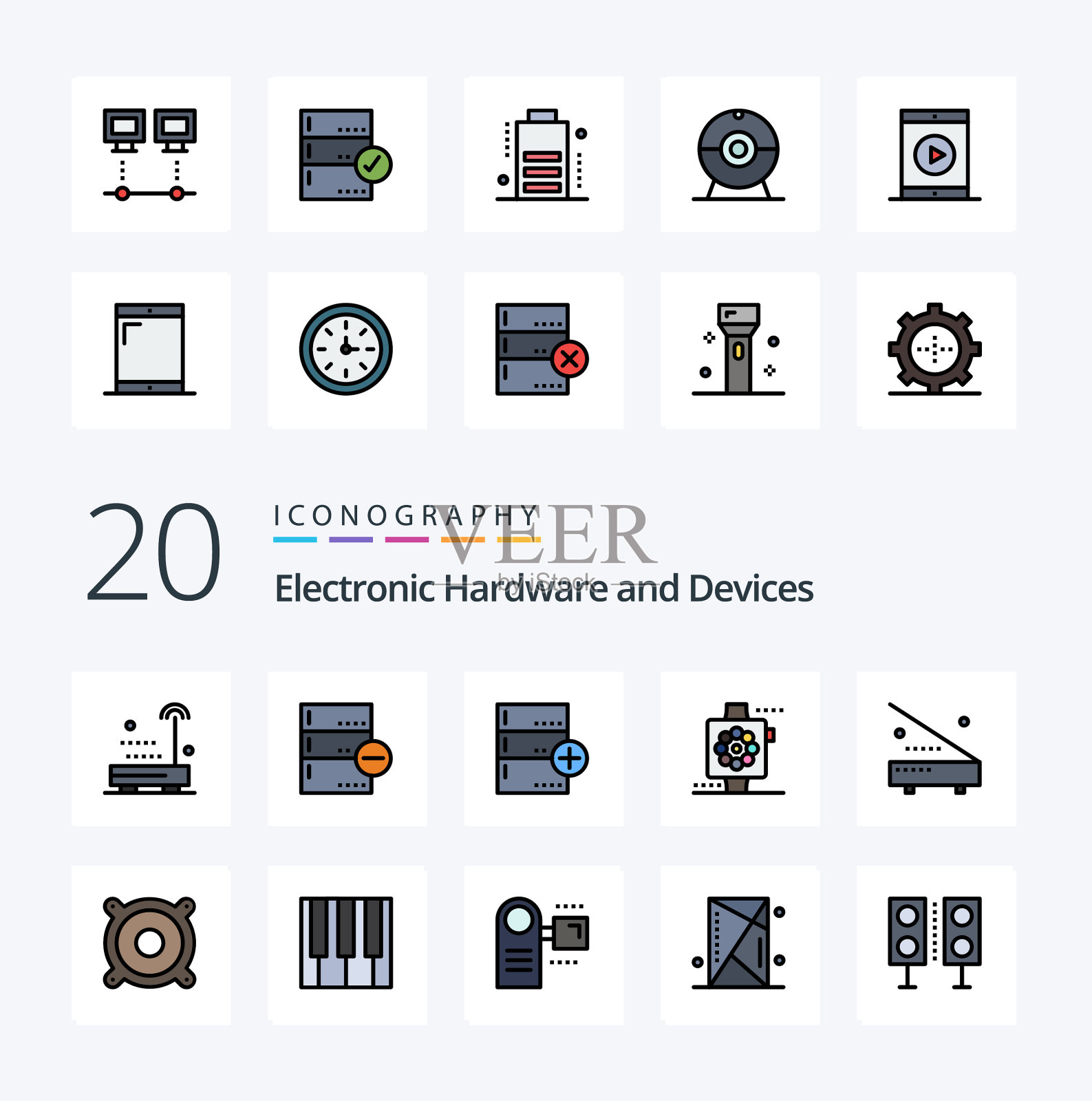 20个设备行填充彩色图标包像手表插画图片素材