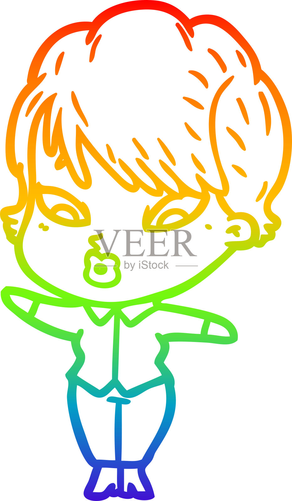 彩虹渐变线画一个卡通女人设计元素图片