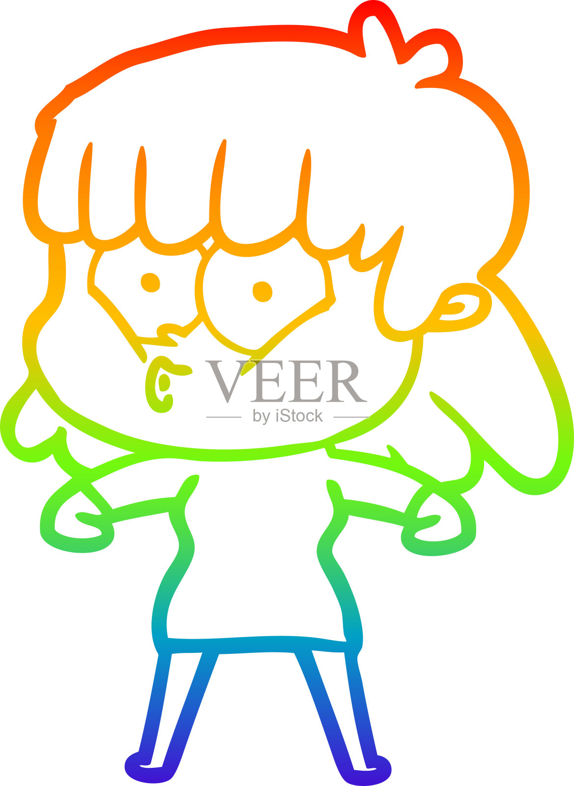 彩虹渐变线绘制卡通吹口哨的女孩设计元素图片