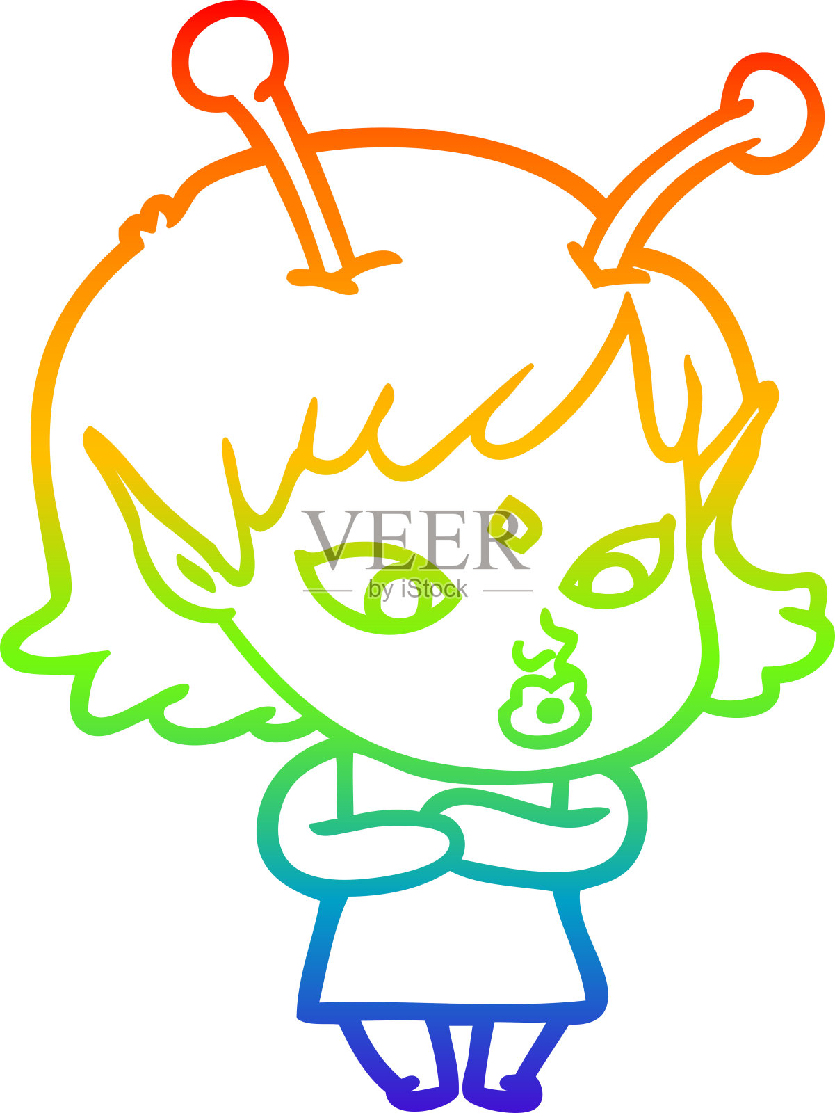 彩虹渐变线绘制一个漂亮的卡通外星人女孩设计元素图片