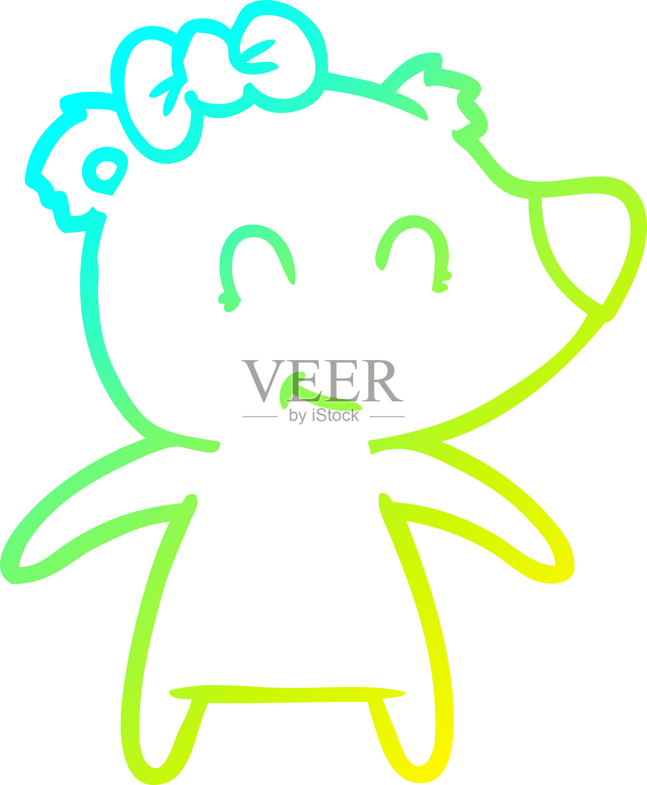 冷梯度线绘制的一个女性熊卡通设计元素图片