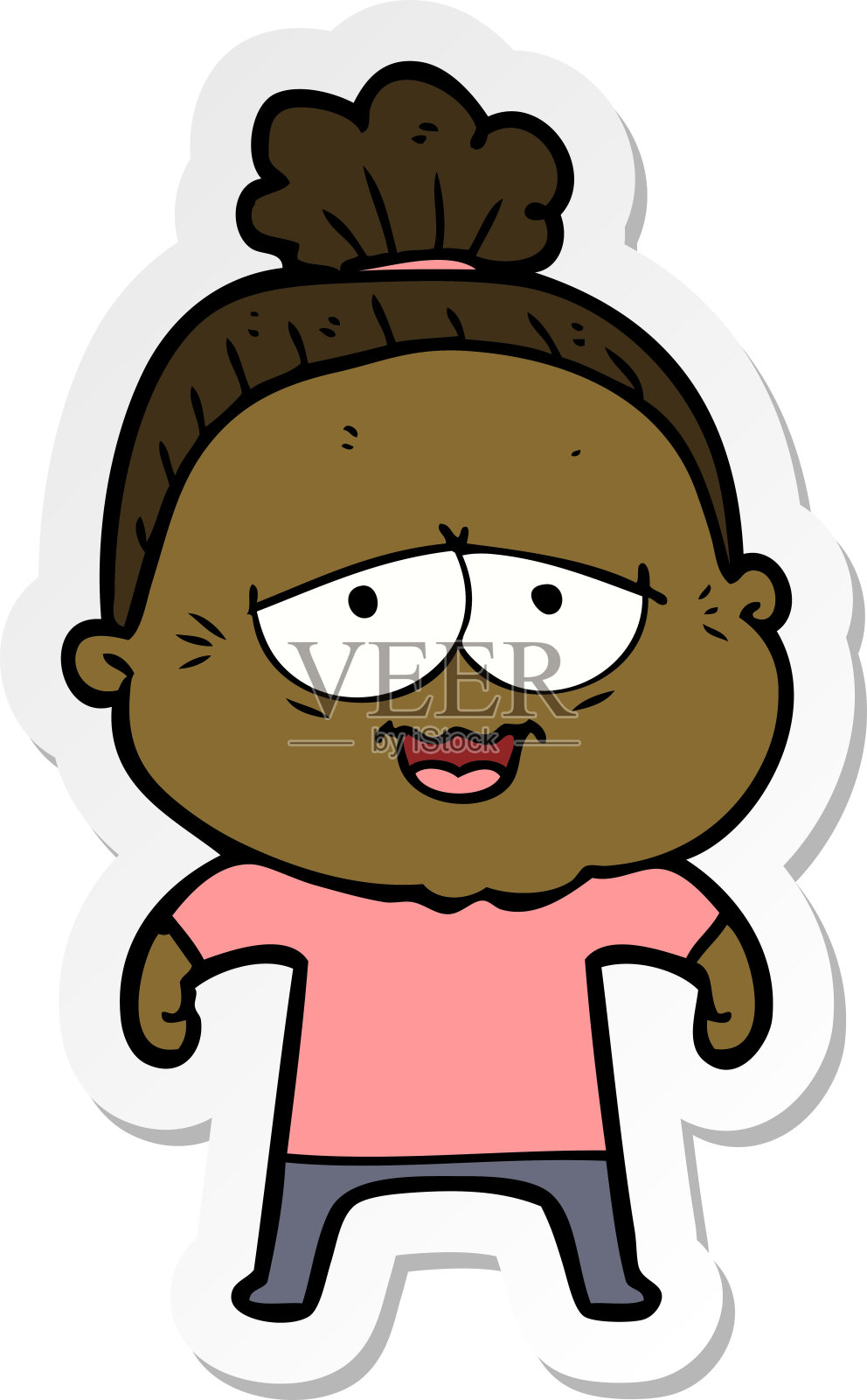 卡通快乐老太太的贴纸插画图片素材