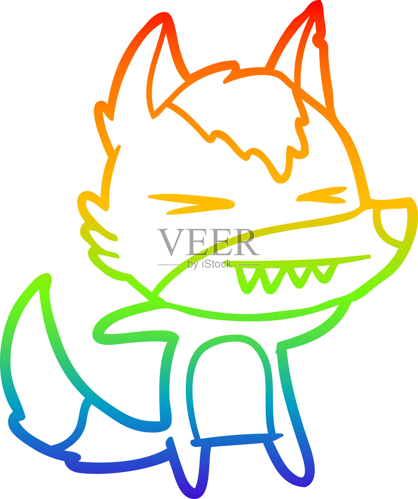 彩虹渐变线绘制愤怒的狼卡通设计元素图片