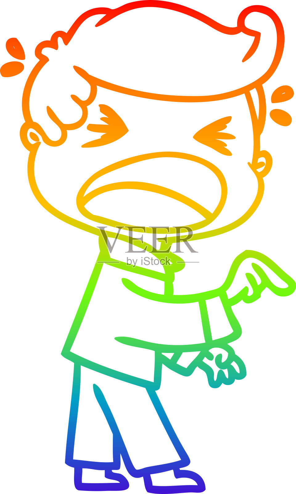 卡通手指指向前方的呼喊男人彩虹渐变线条画设计元素图片