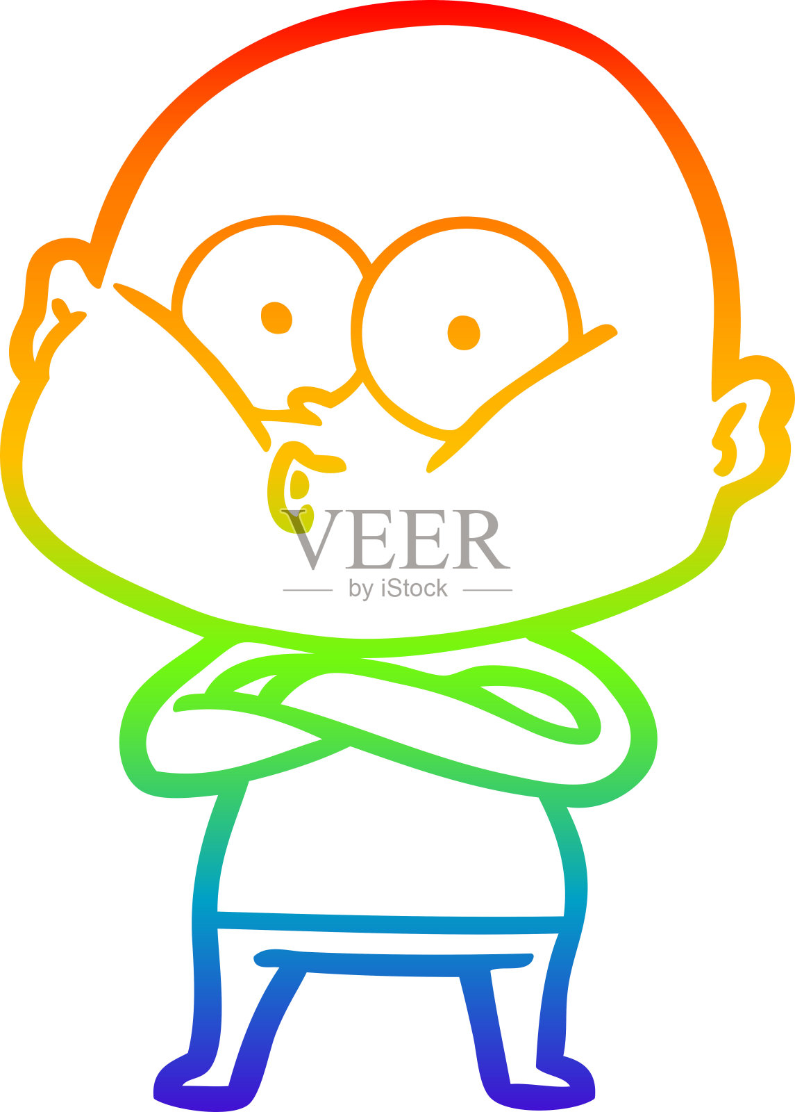 彩虹渐变线条盯着看的卡通光头男人设计元素图片