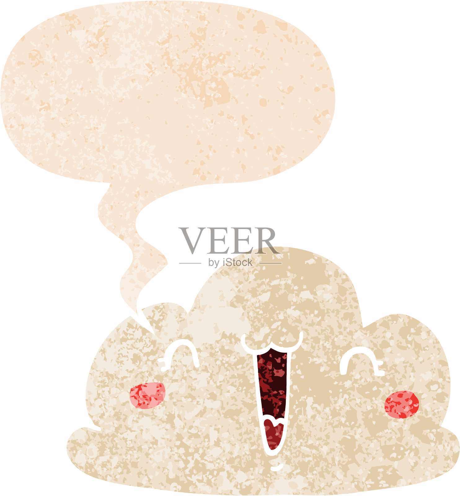 卡通云与语音泡沫在grunge苦恼复古纹理风格插画图片素材