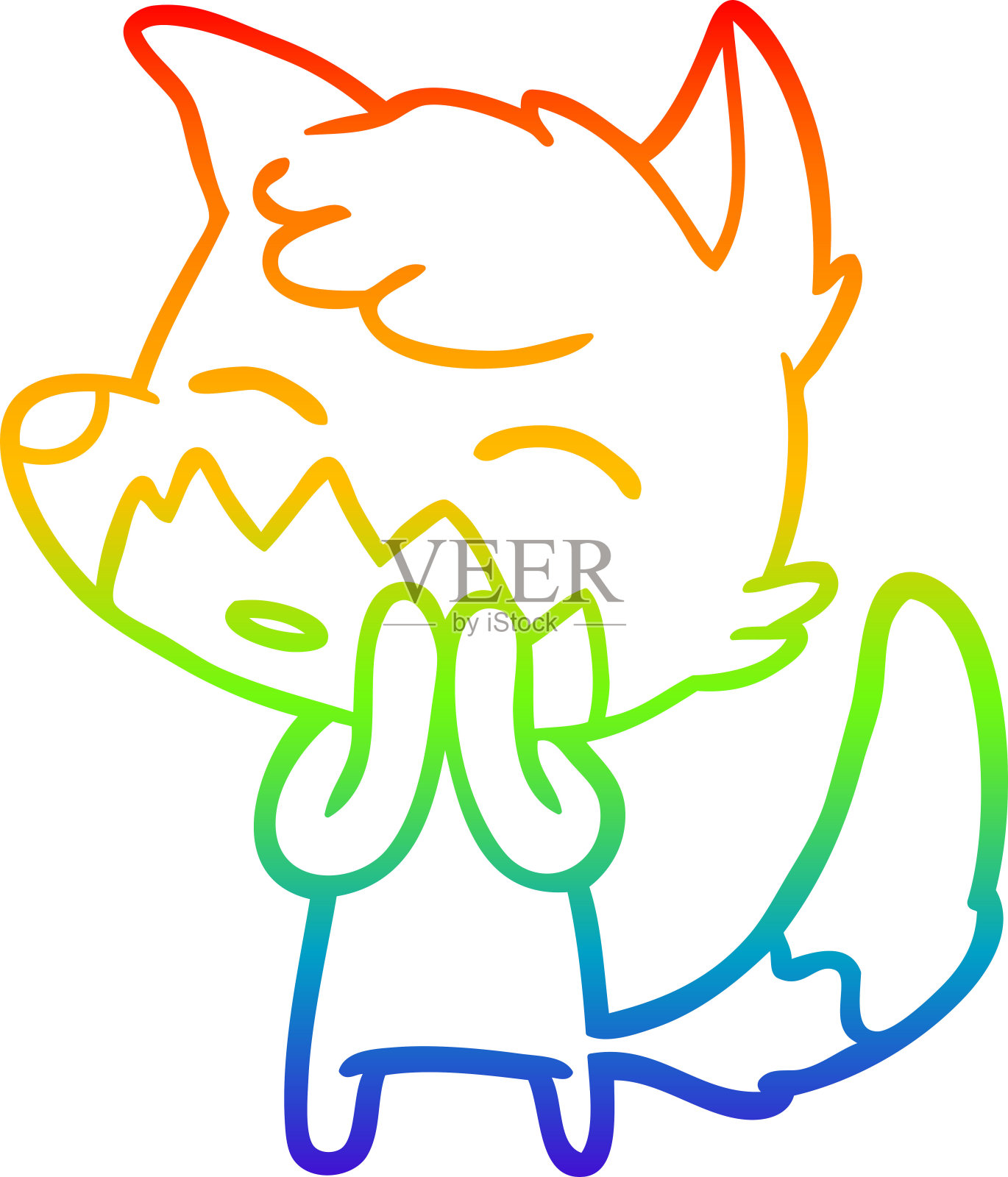 彩虹渐变线绘制的卡通狐狸设计元素图片