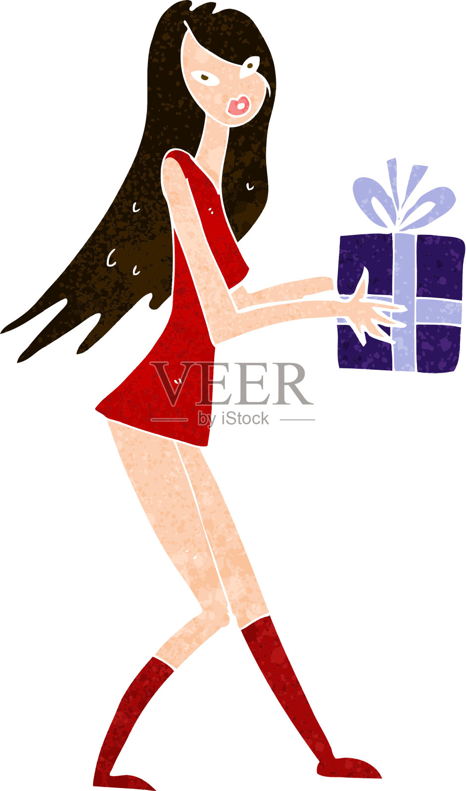 卡通时尚女孩与礼物插画图片素材