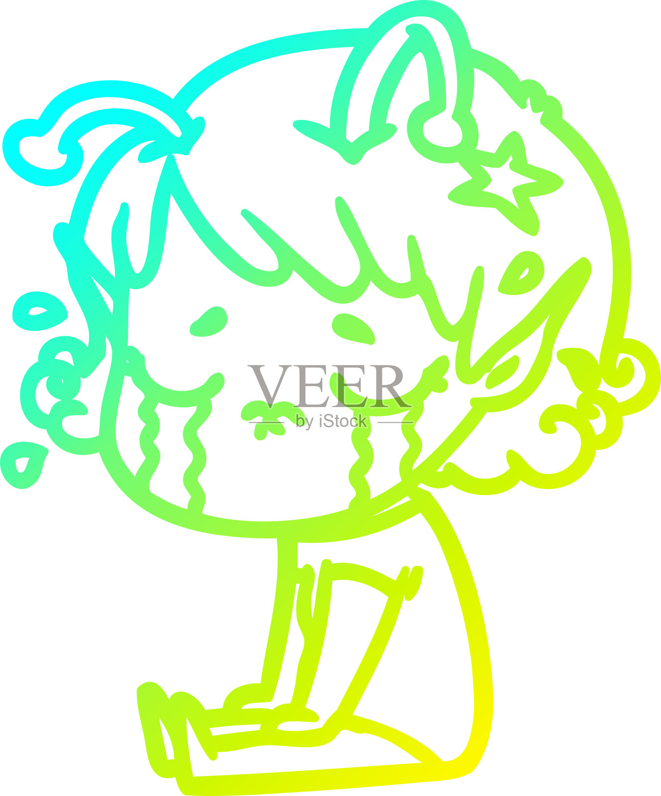 冷梯度线画一个卡通哭泣的外星女孩设计元素图片