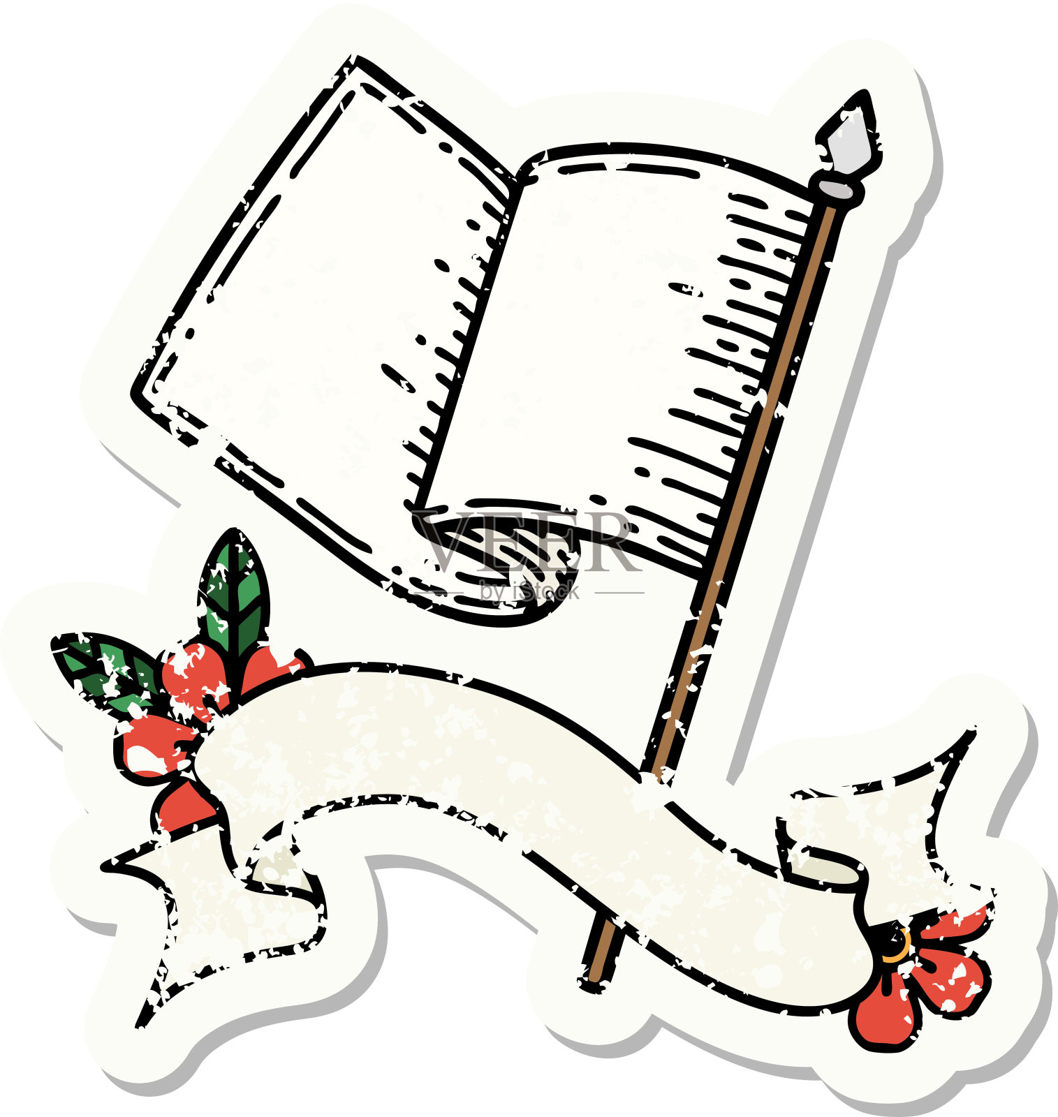 旧贴纸上有一面白旗插画图片素材