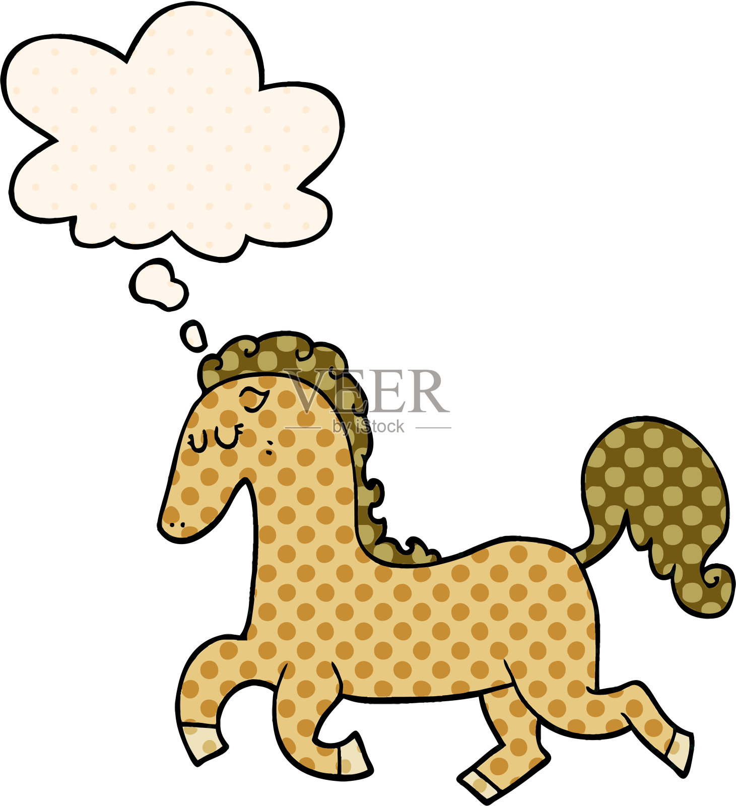 漫画风格的思想泡泡卡通马奔跑插画图片素材