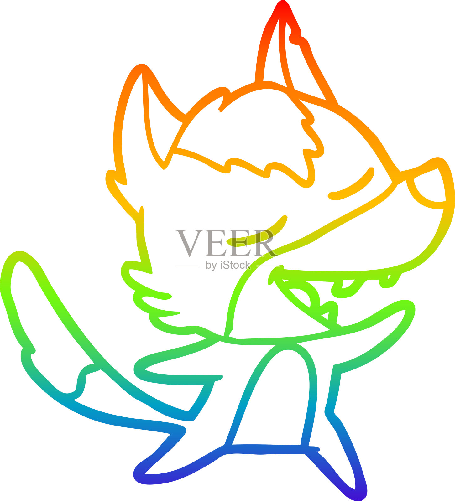 彩虹渐变线画的卡通狼笑设计元素图片