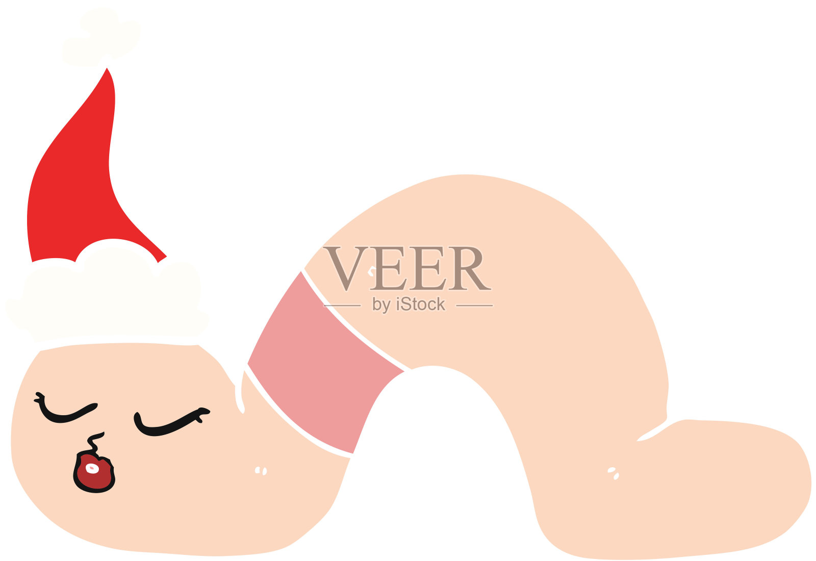 手绘平面彩色插图的蠕虫戴着圣诞老人的帽子设计元素图片
