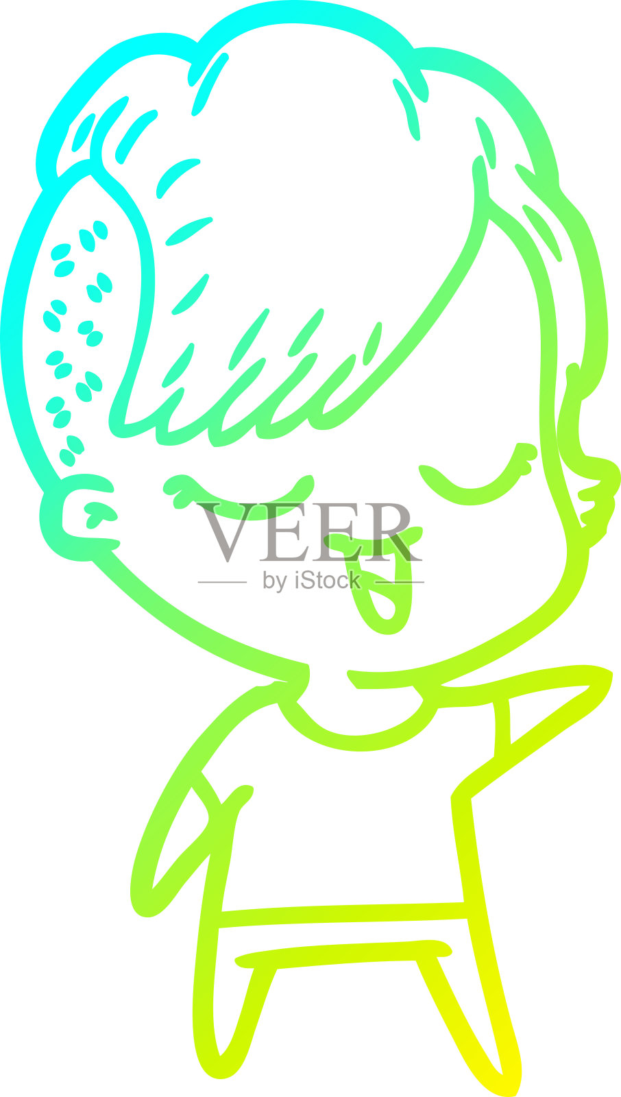 冷梯度线画一个快乐的卡通女孩插画图片素材