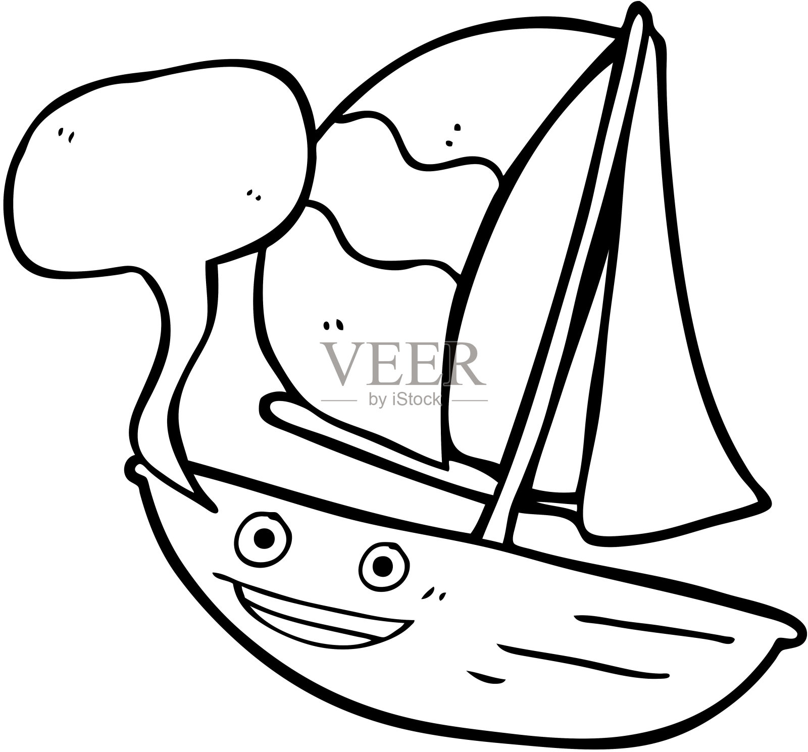 手绘语音泡泡卡通帆船插画图片素材