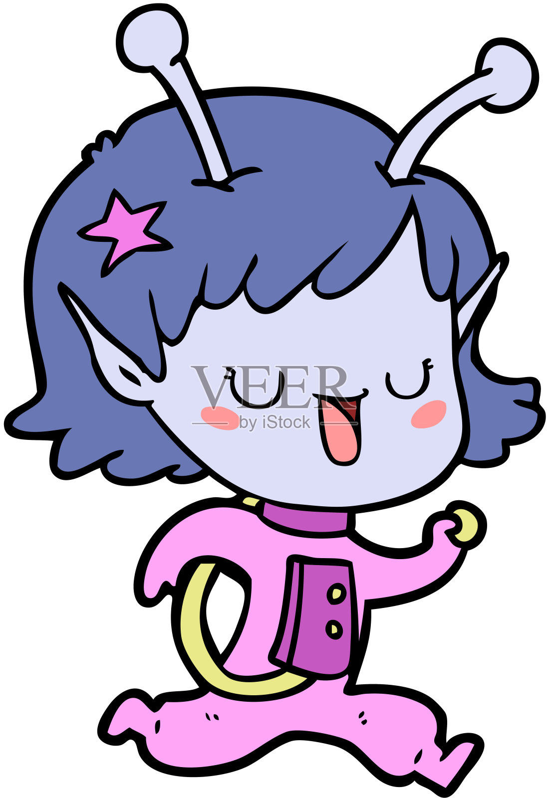 快乐外星女孩卡通插画图片素材