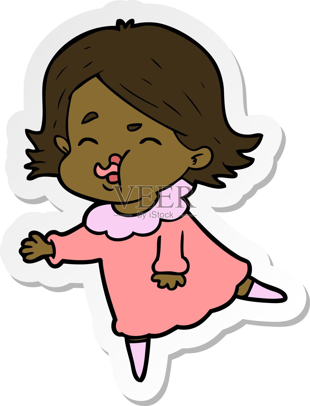 卡通女孩拉脸的贴纸插画图片素材