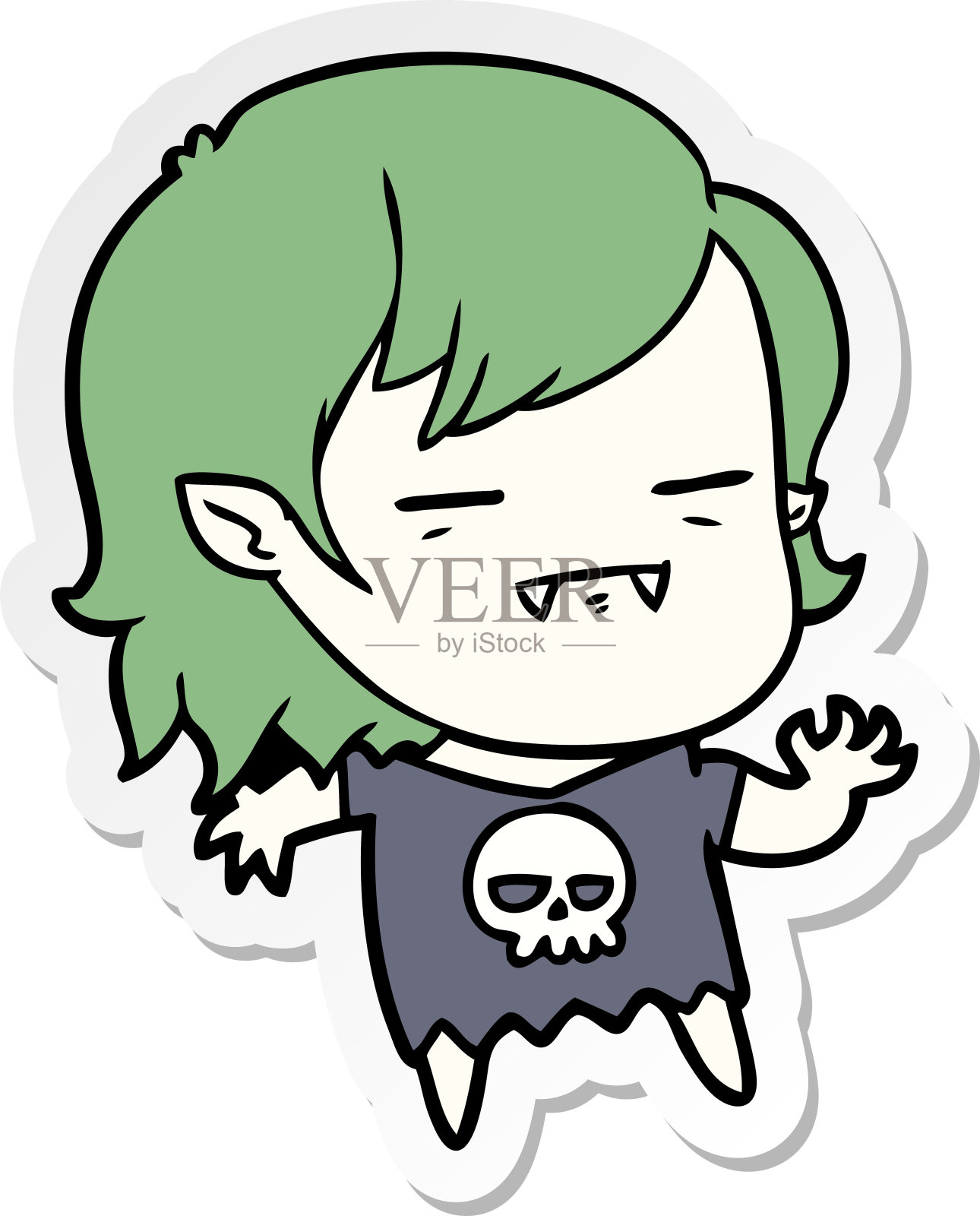 卡通的不死吸血鬼女孩贴纸插画图片素材