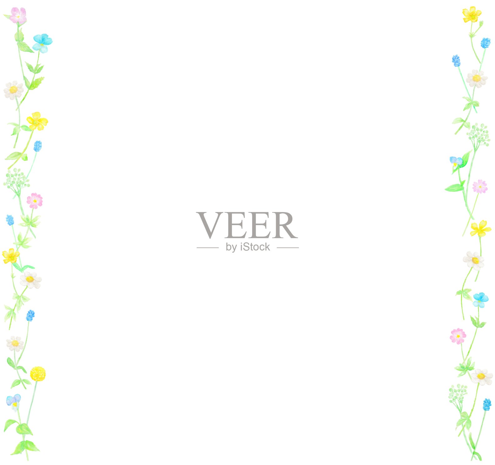 画框上点缀着五颜六色的春天野花。插画图片素材