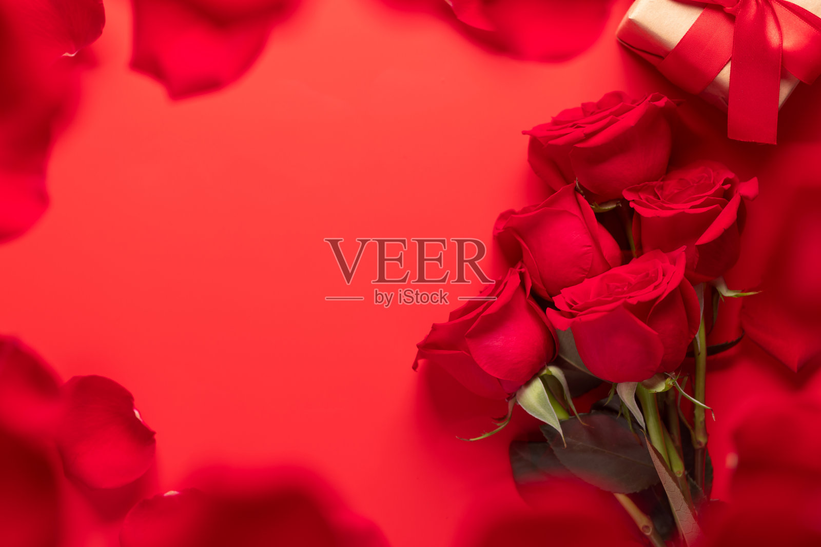 情人节卡片，礼盒和玫瑰花照片摄影图片