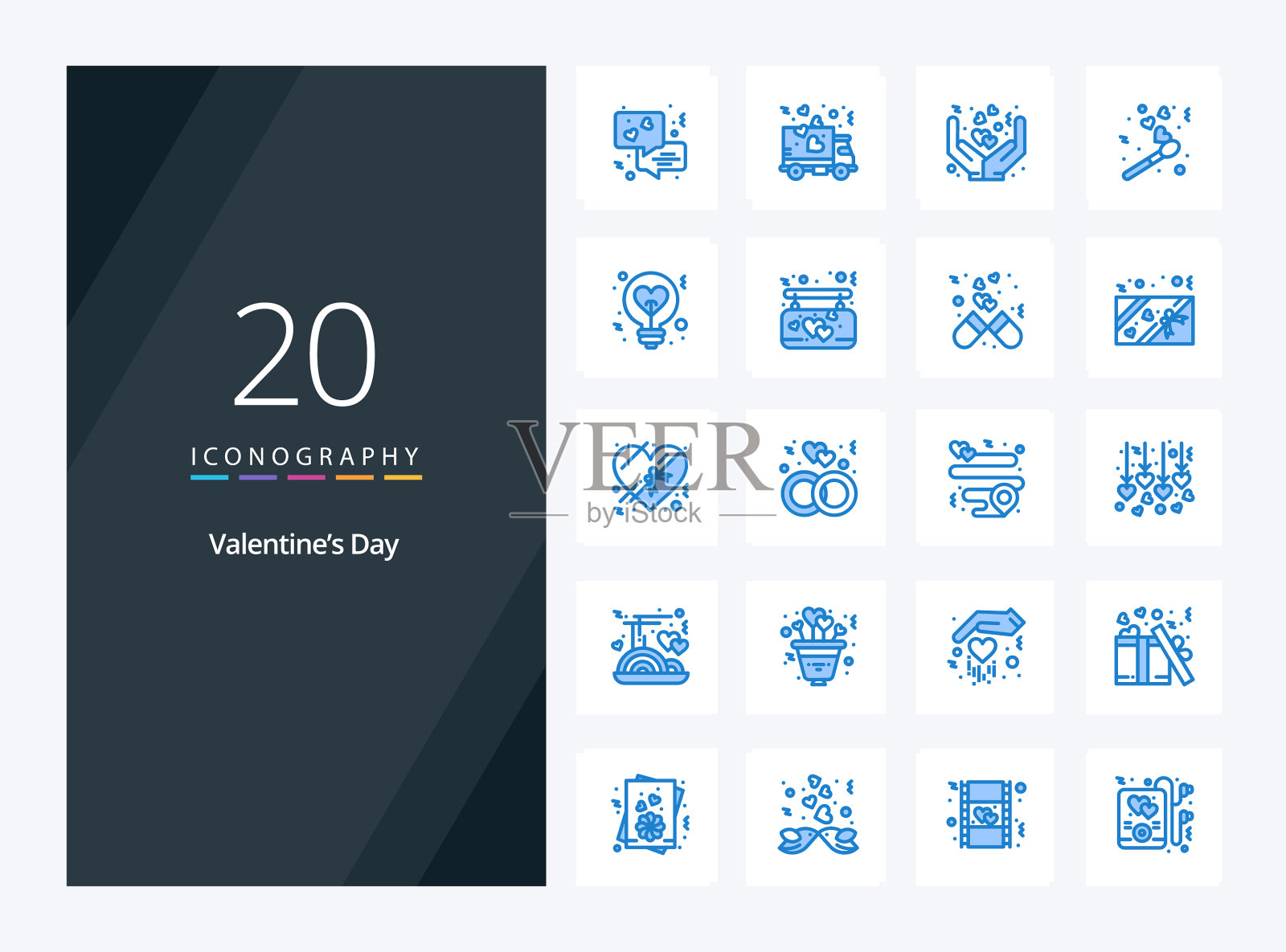 20 .情人节用蓝色图标表示图标素材