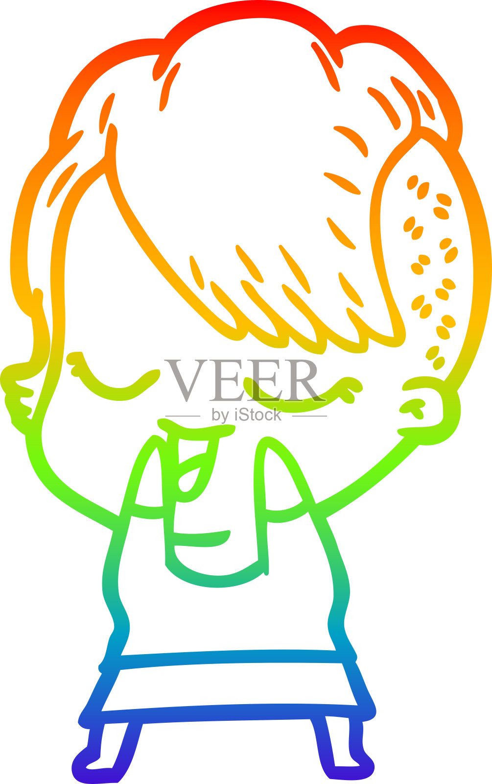 彩虹渐变线条画一个快乐的卡通女孩插画图片素材