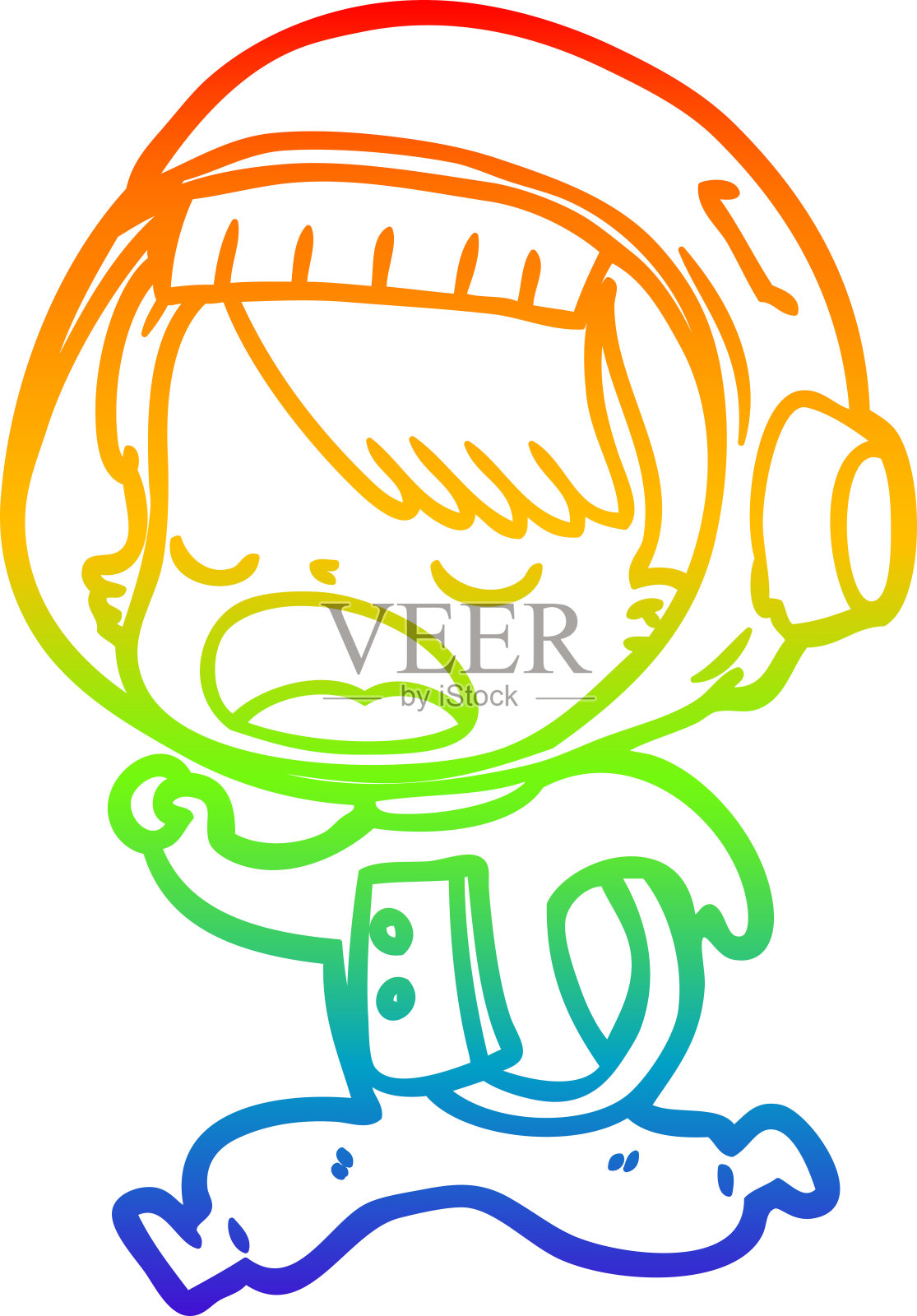 彩虹渐变线绘制的卡通宇航员女子跑步插画图片素材