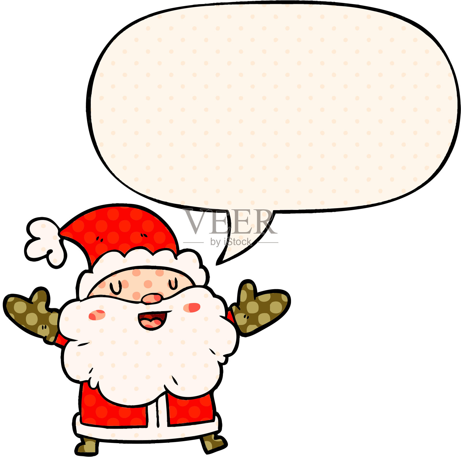 卡通圣诞老人，带有漫画风格的语音泡泡插画图片素材