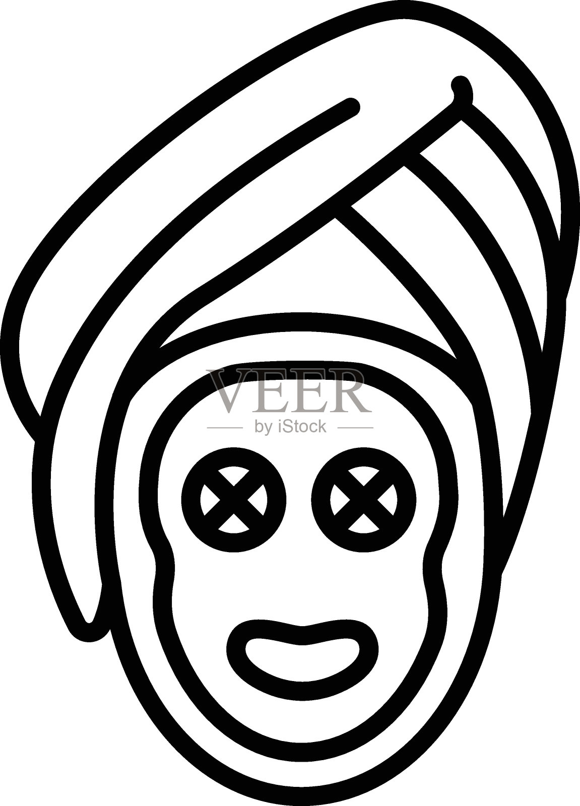 头戴毛巾的女孩使面部护理概念，护肤保湿与血清矢量线图标设计，美容和个人护理符号，美容皮肤病学标志，身体美学股票插画图片素材