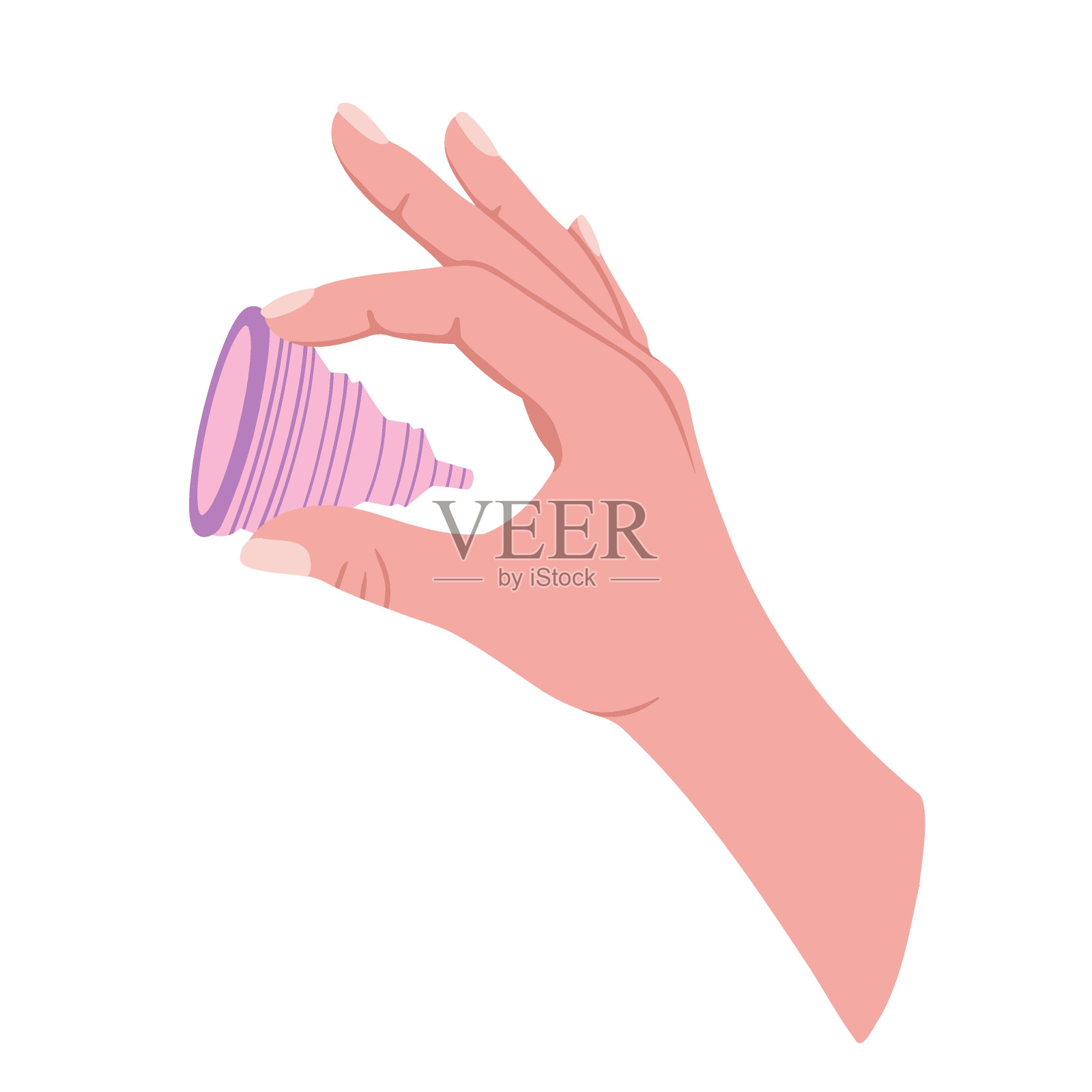 手上拿着粉红色的月经杯插画图片素材