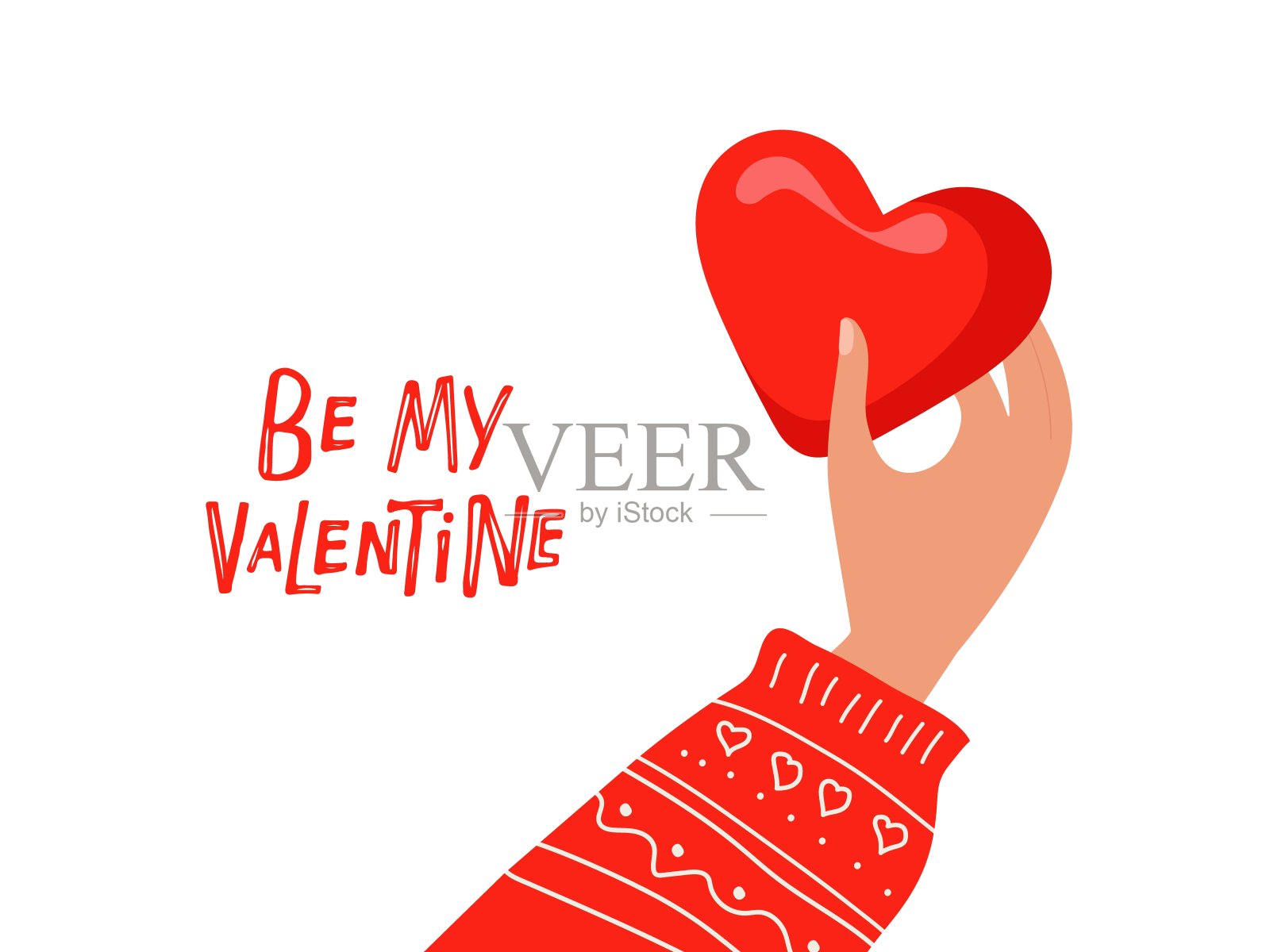 情人节卡片。献上我的情人节信和手和红心。手绘字体。矢短语与平心隔离。情人节概念为海报，横幅，印刷插画图片素材