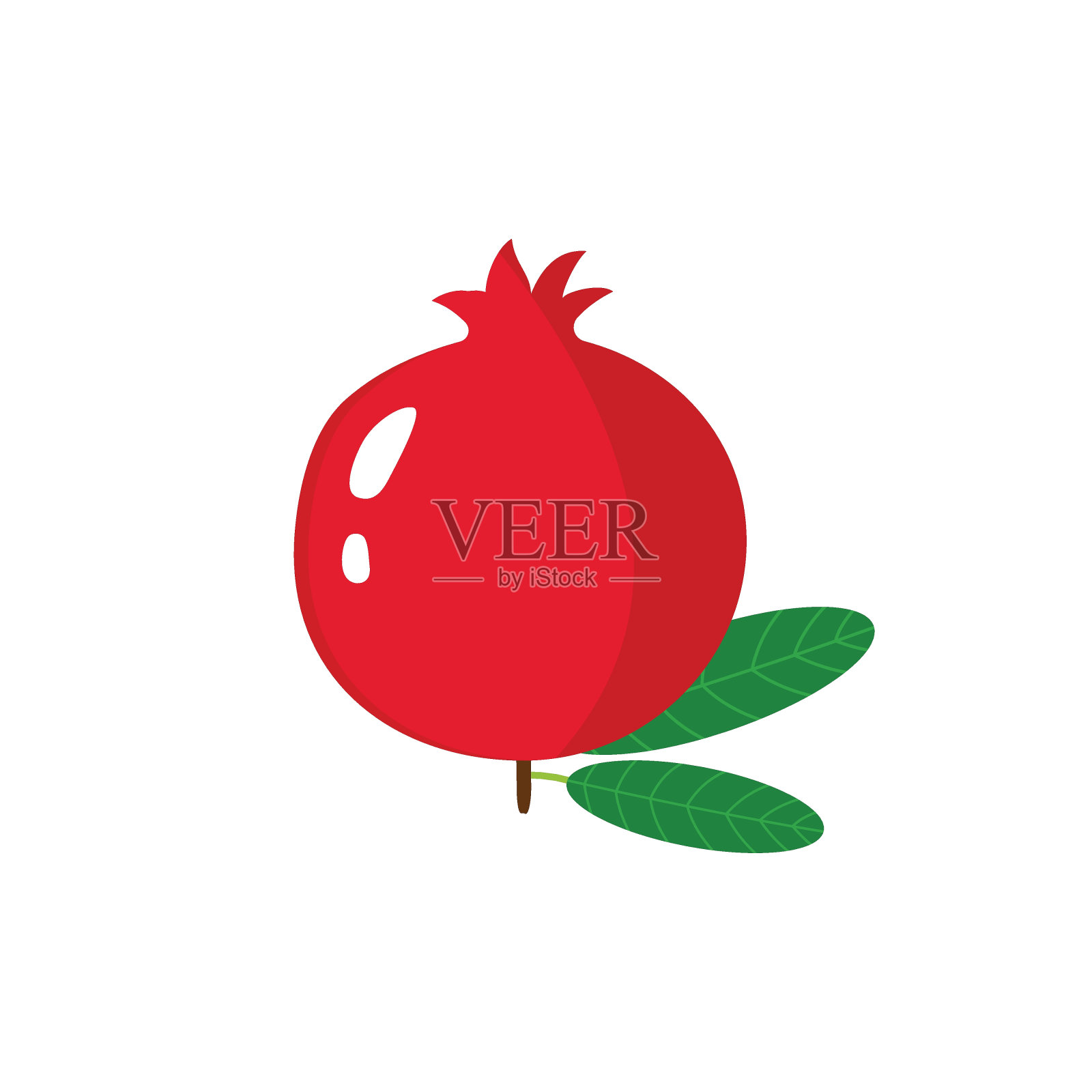 矢量插图成熟多汁石榴绿叶。健康植物膳食维生素。图标标签插画图片素材