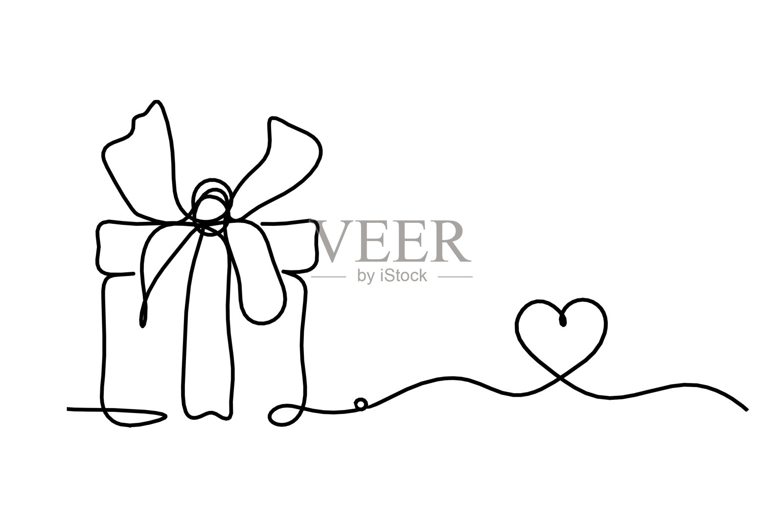 摘要现在的盒子和心脏是白色背景上连续的线条插画图片素材