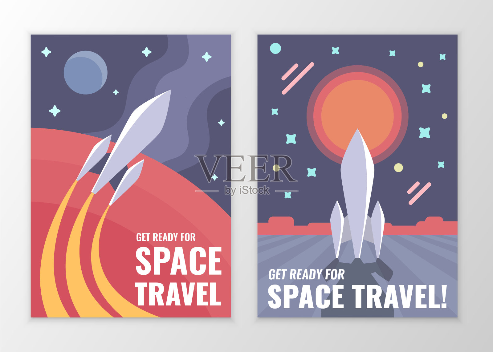 复古复古的太空海报。太空背景上美丽的火箭插图。插画图片素材