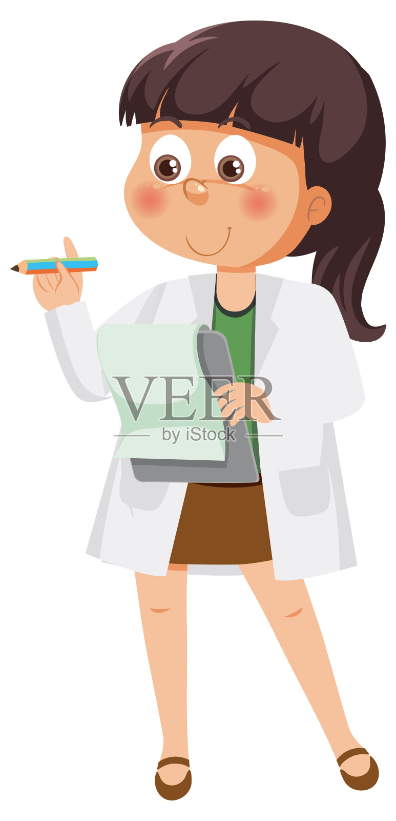 科学家女孩卡通人物插画图片素材