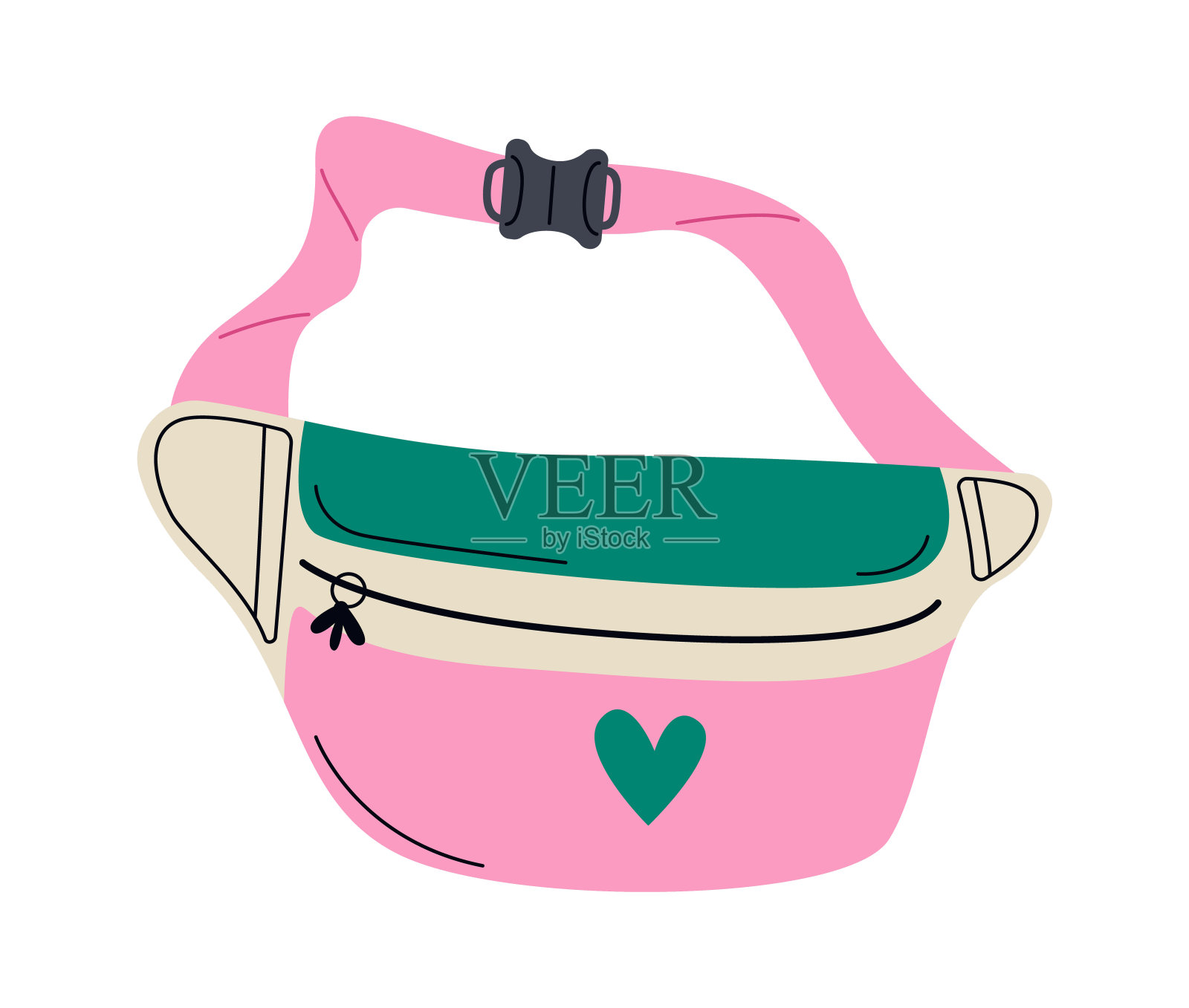 可爱的粉色腰包与小心形扁平图标插画图片素材