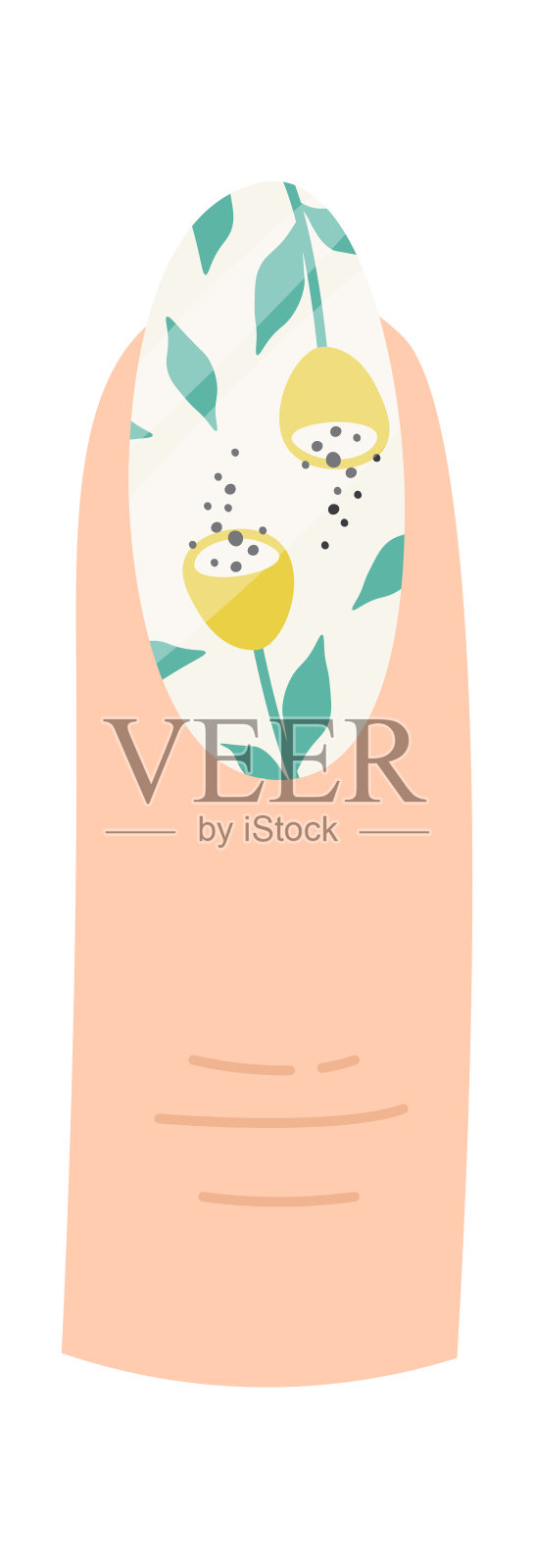 时髦的白色指甲与黄色郁金香设计扁平图标插画图片素材