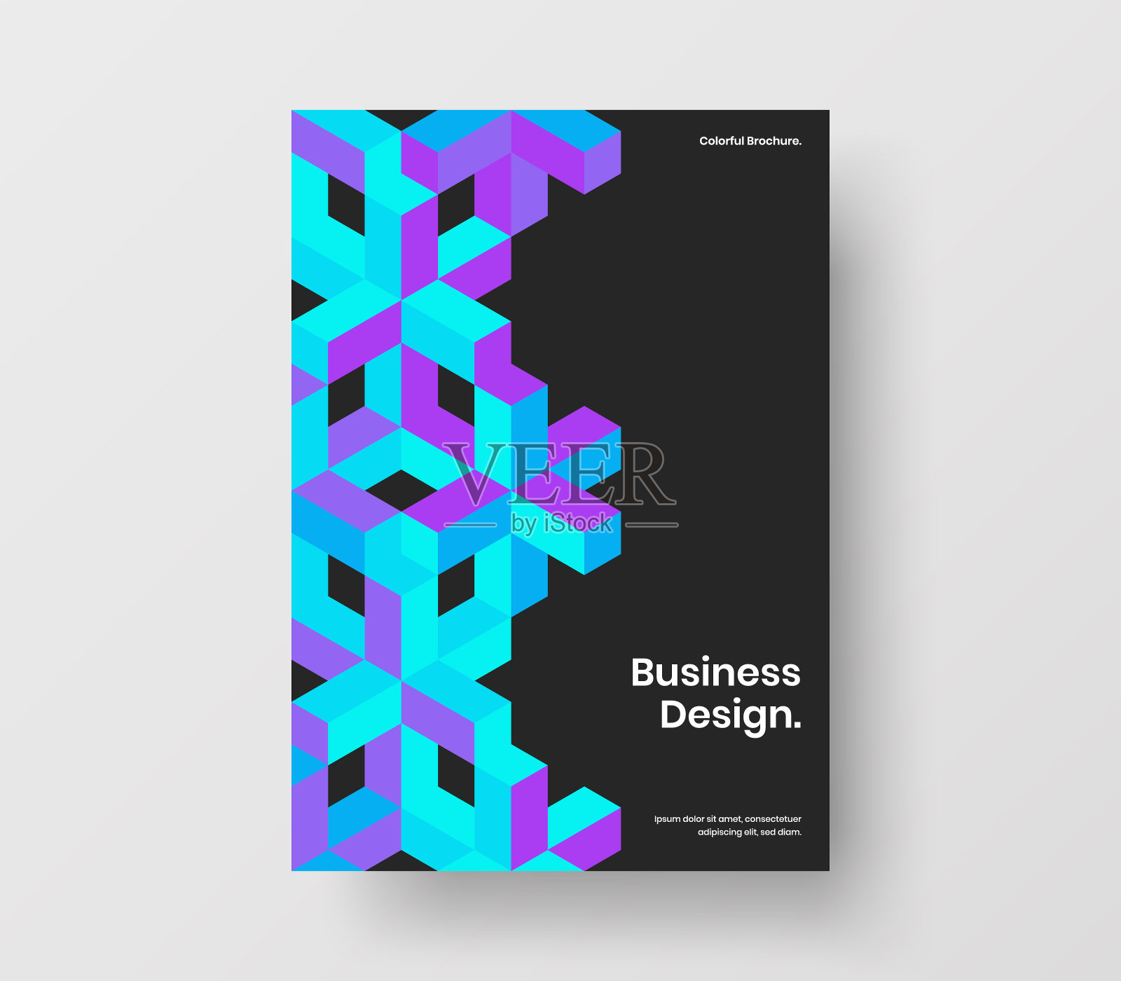 彩色的首页矢量设计插图。惊人的几何图案传单模板。插画图片素材