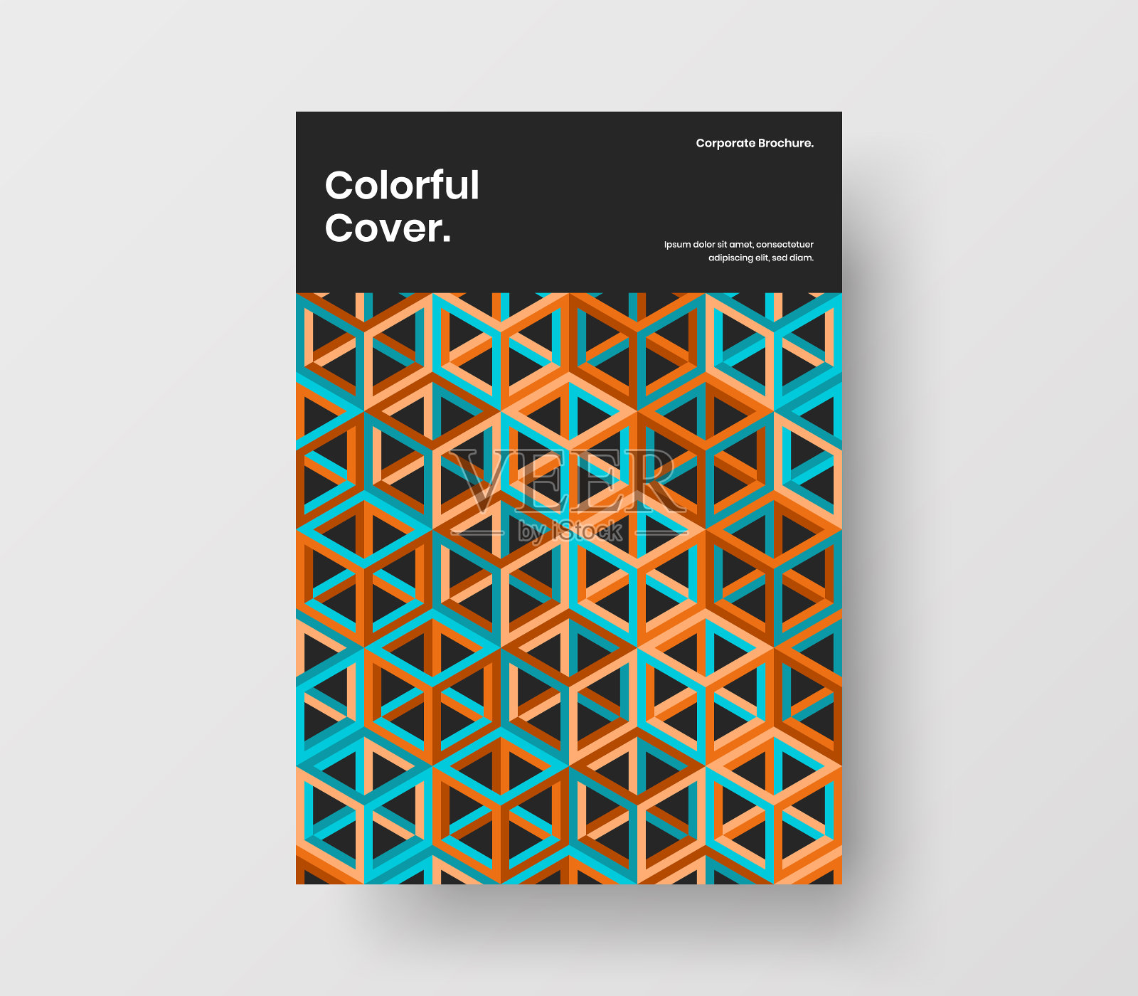 清洁期刊封面设计矢量概念。令人惊叹的几何六边形公司宣传册布局。插画图片素材