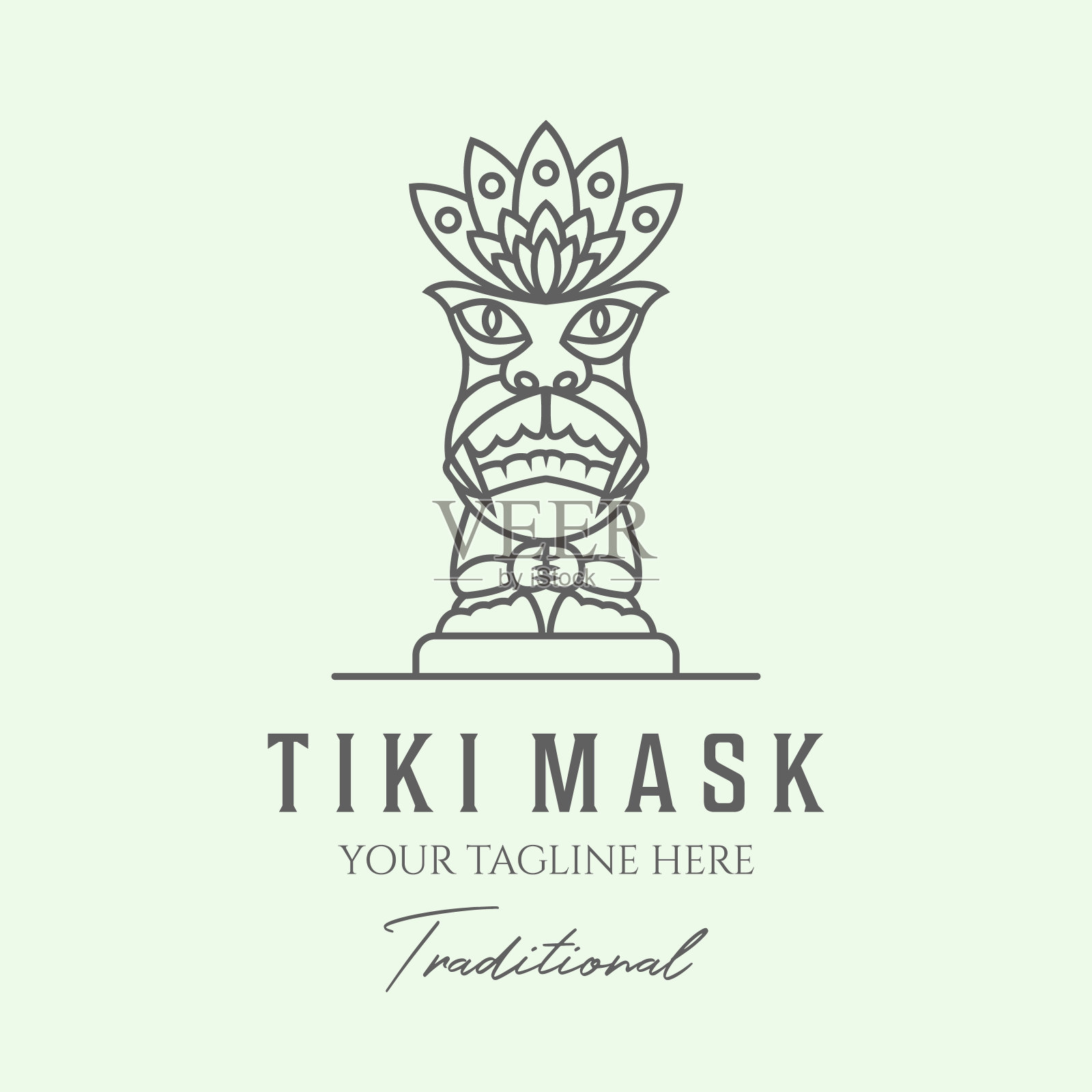 夏威夷传统部落提基面具线条艺术极简主义插图设计图标插画图片素材