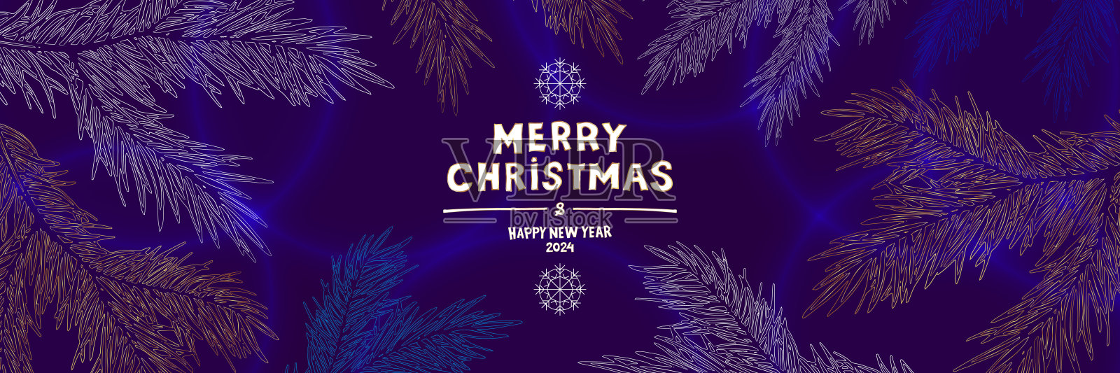 旗帜与程式化的云杉树枝在紫色的背景插画图片素材