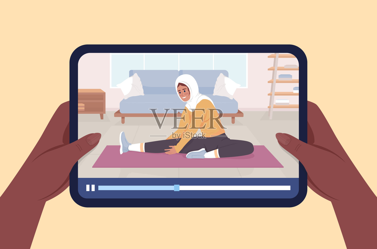 练习视频课半平面彩色矢量先看手插画图片素材