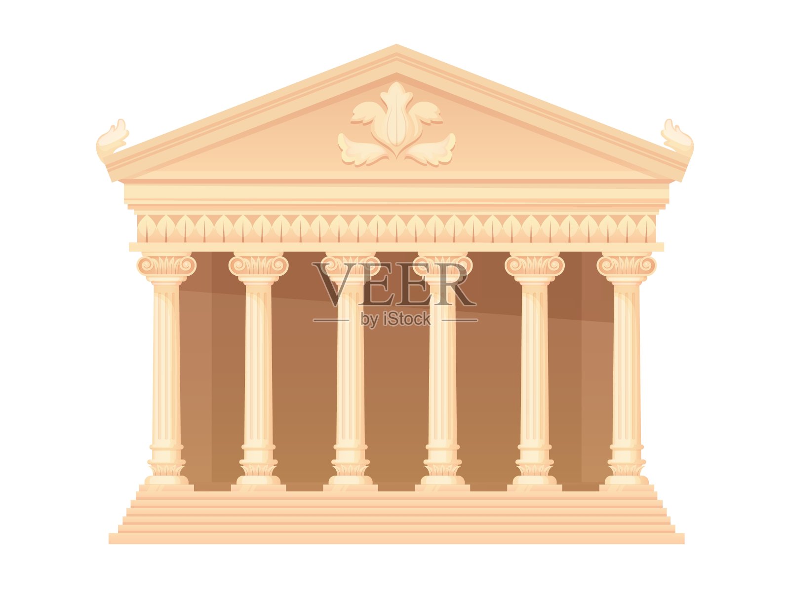 希腊神庙。古代卫城帕特农神庙的建筑还是罗马法律和司法院的房屋，罗马宫殿建筑用大理石柱石结构，巧妙的矢量插图插画图片素材
