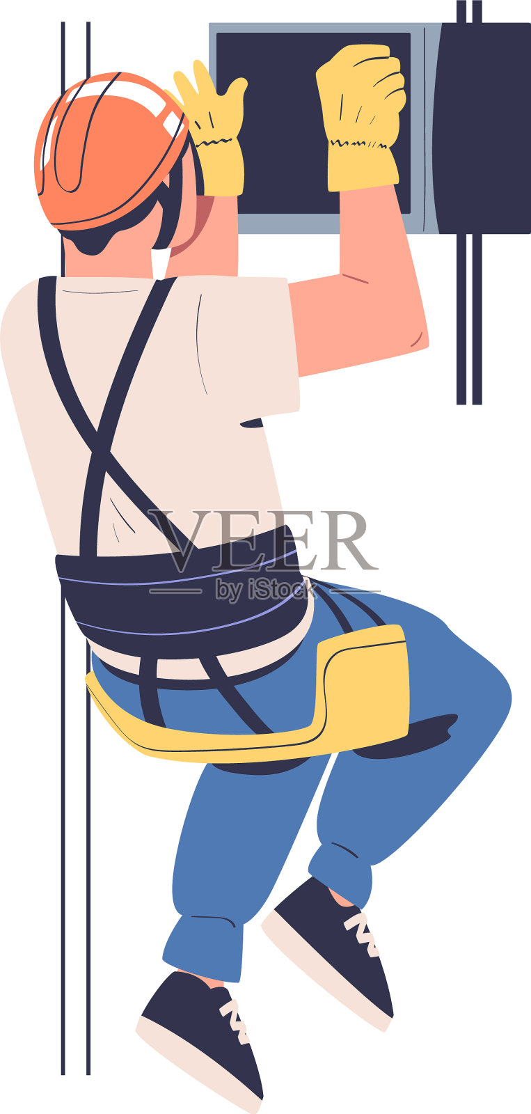 有人在高空工作，断路器箱悬挂着设计元素图片