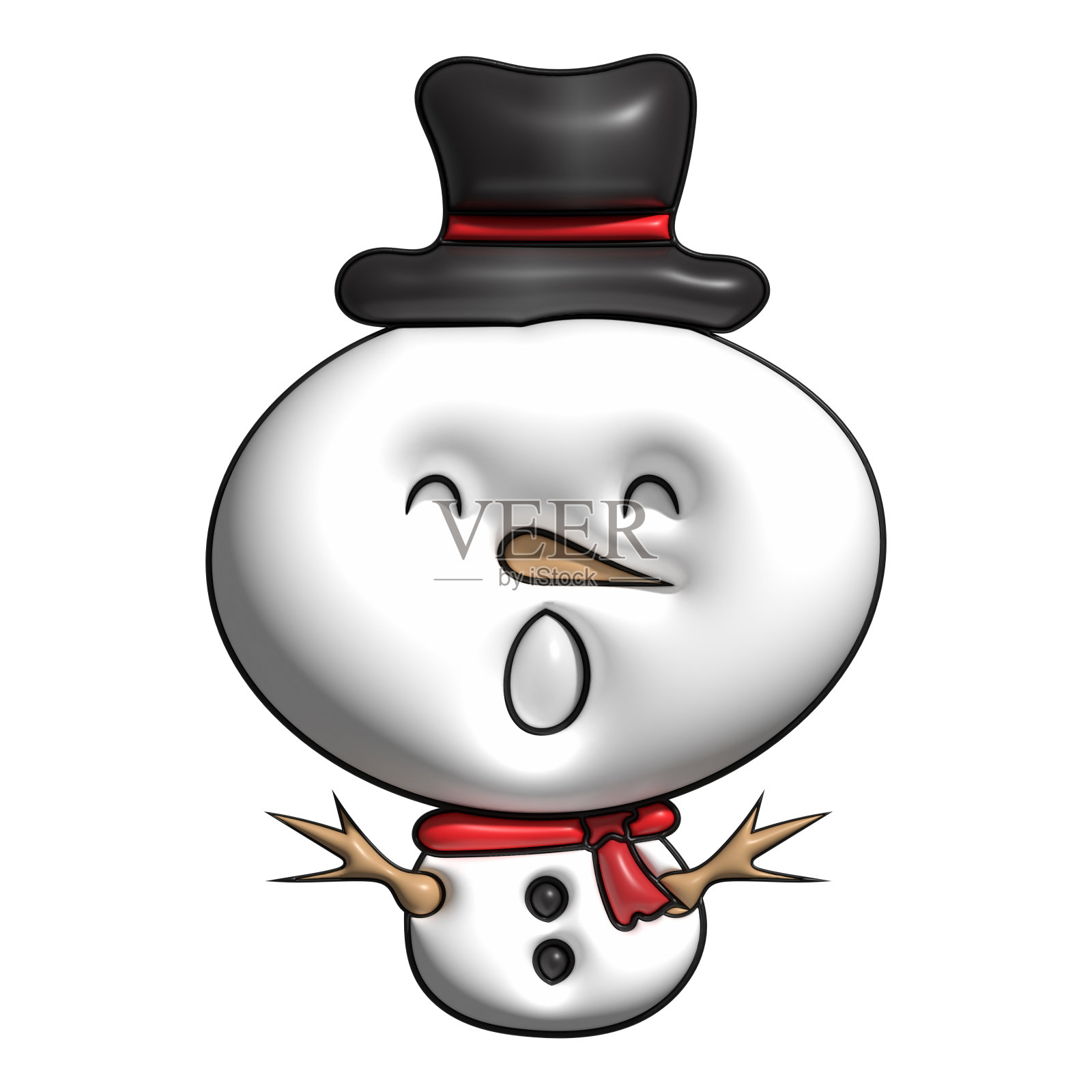 雪人与圣诞老人的帽子3d渲染插图作为圣诞快乐的概念。插画图片素材