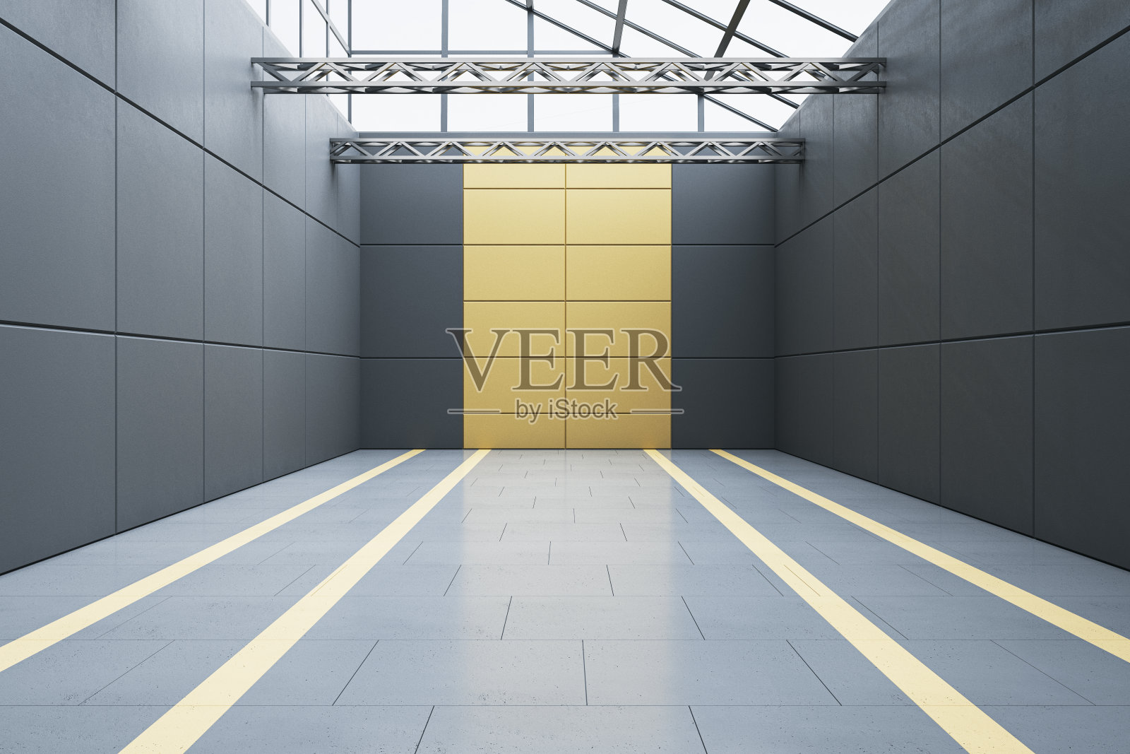 现代空灰色车库内部。仓库的概念。3 d渲染。照片摄影图片